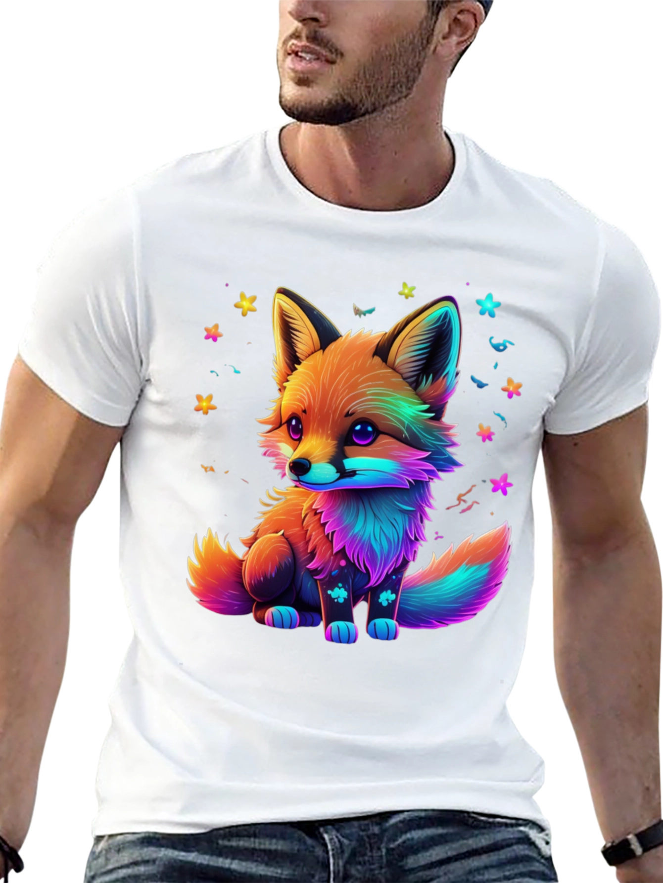Rainbow Fox Graphic Black T-Shirt
