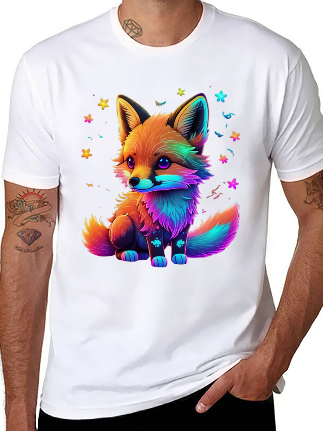Rainbow Fox Graphic Black T-Shirt