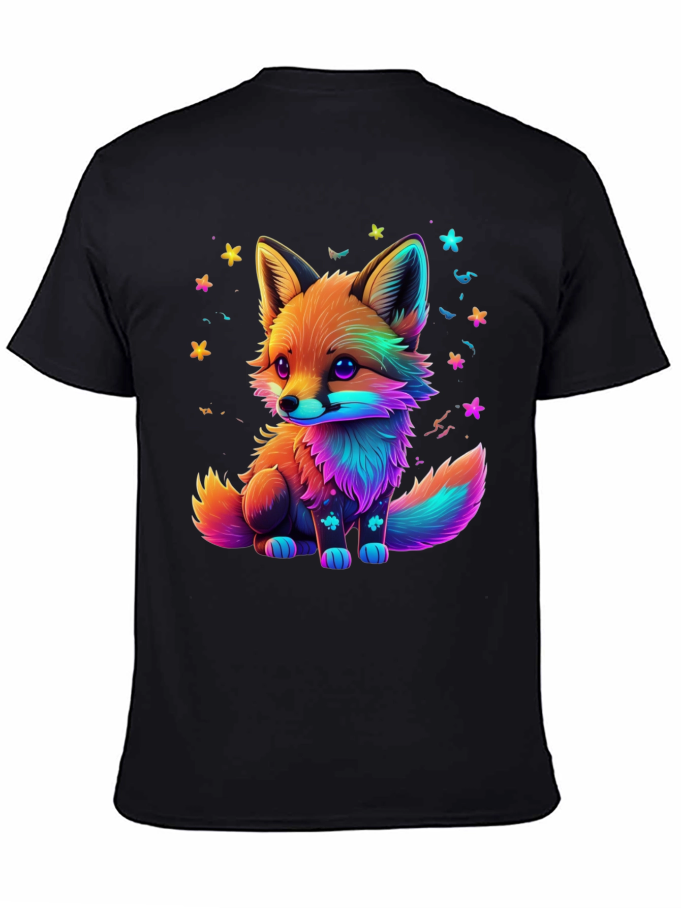 Rainbow Fox Graphic Black T-Shirt