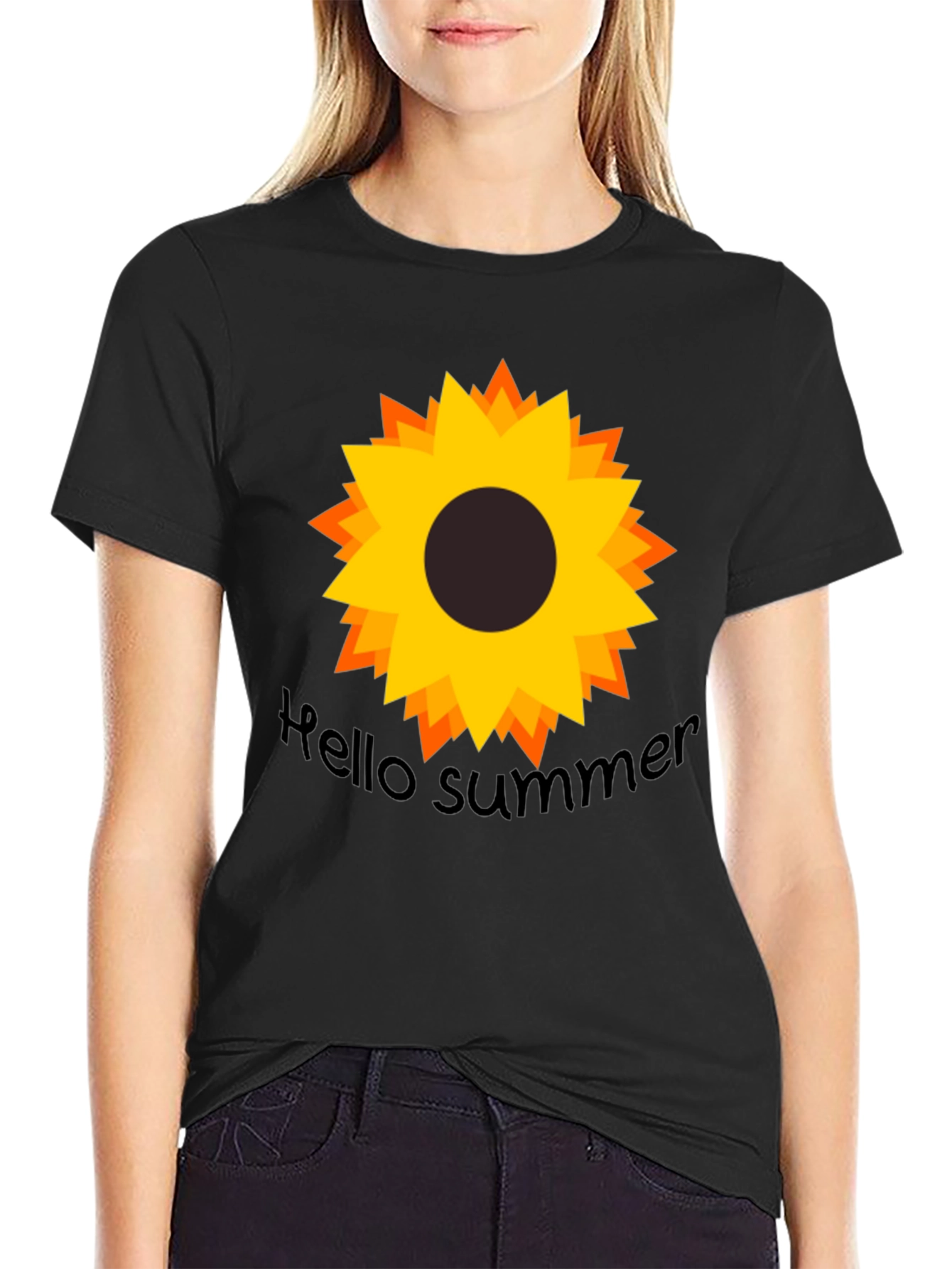 Hello Summer Sunflower Black Tee