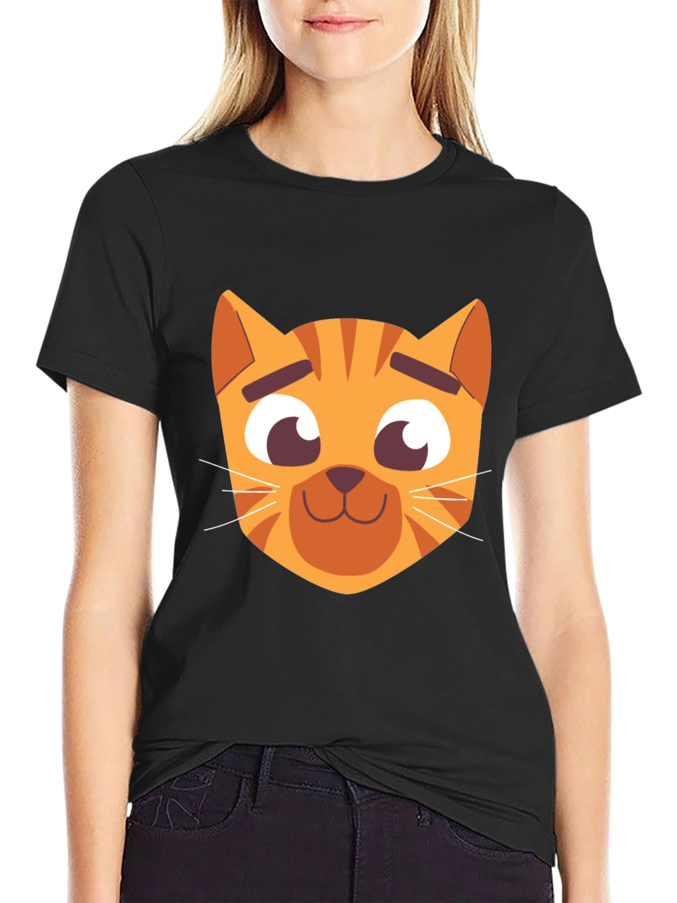 Cartoon Cat Graphic Black T-Shirt