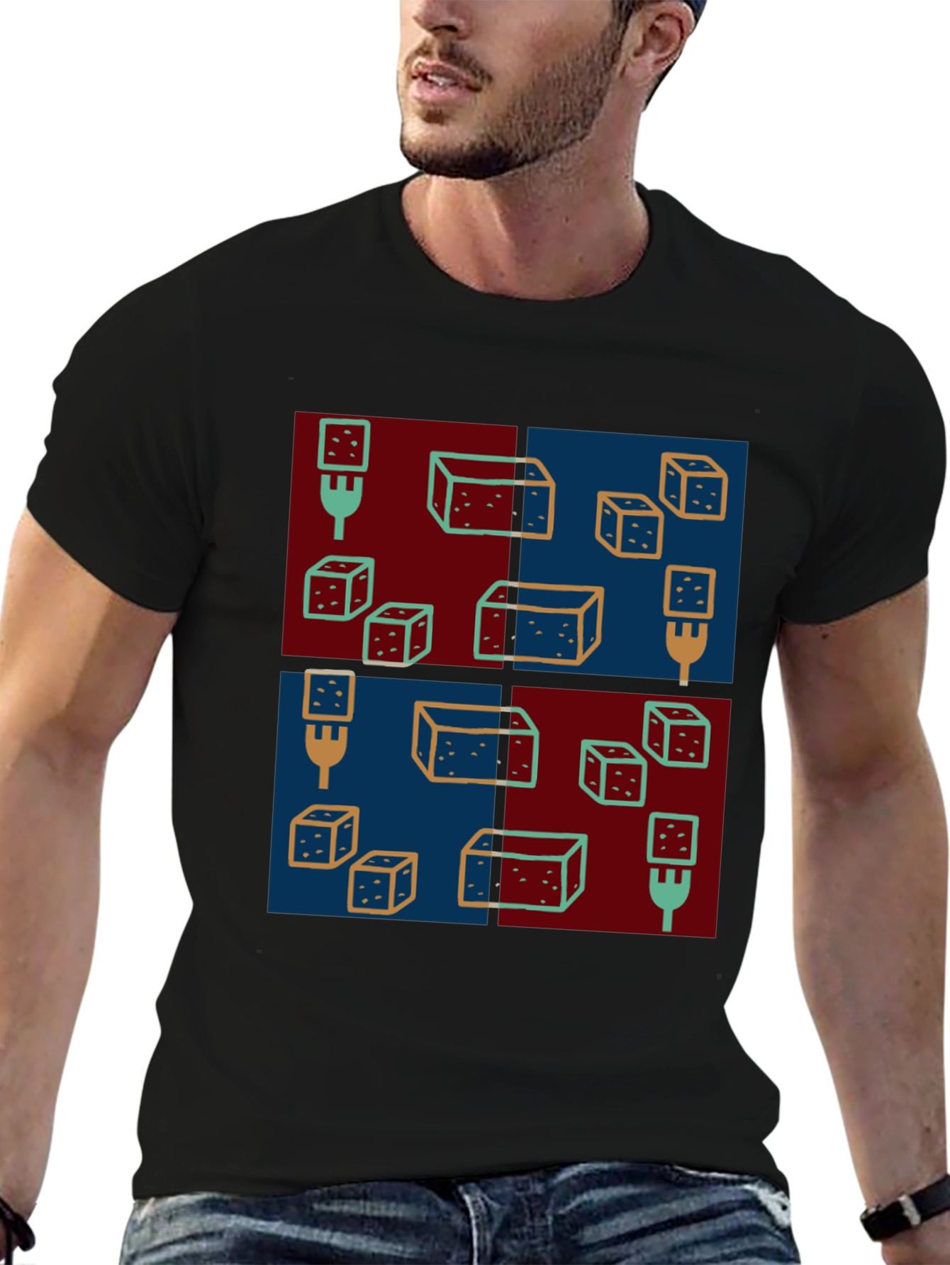 Abstract Dice Pattern Black T-Shirt