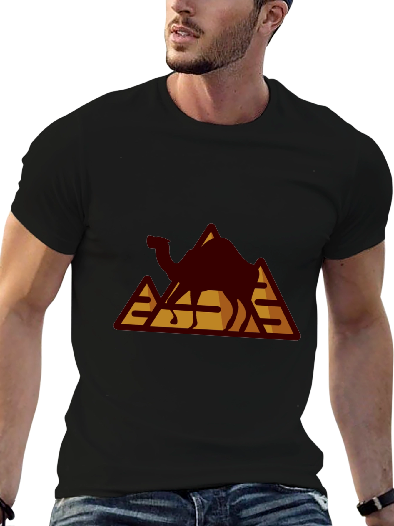 Camel Pyramid Graphic Tee - Black Cotton T-Shirt