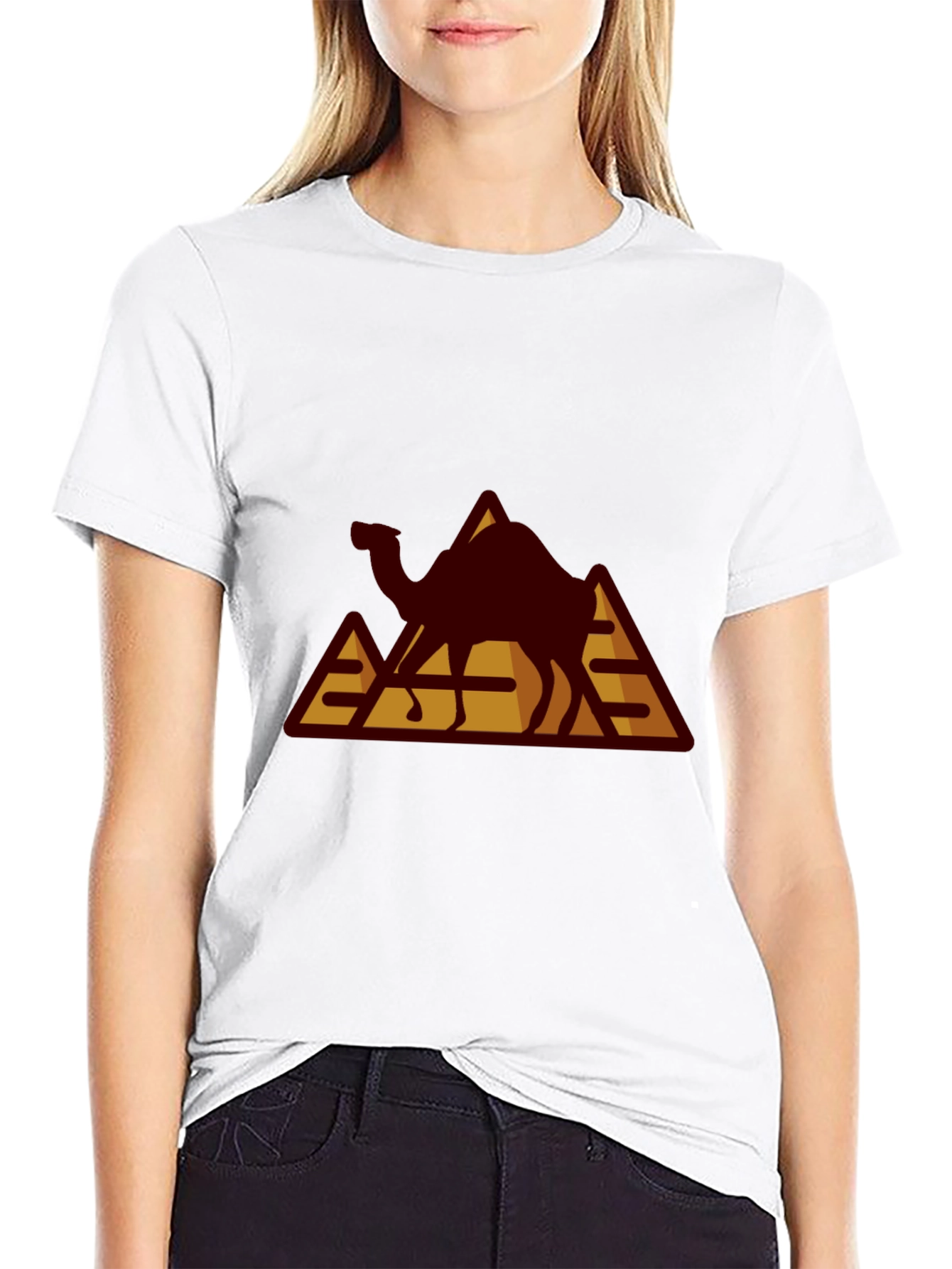 Camel Pyramid Graphic Tee - Black Cotton T-Shirt