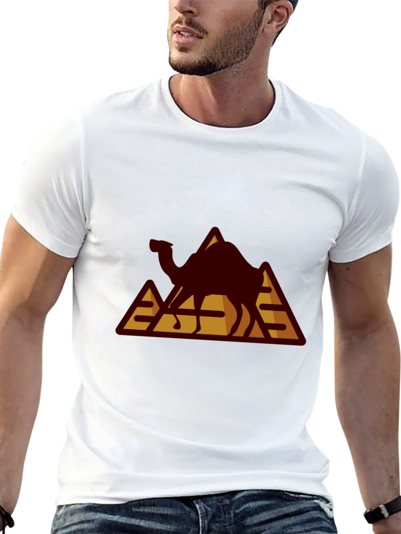 Camel Pyramid Graphic Tee - Black Cotton T-Shirt