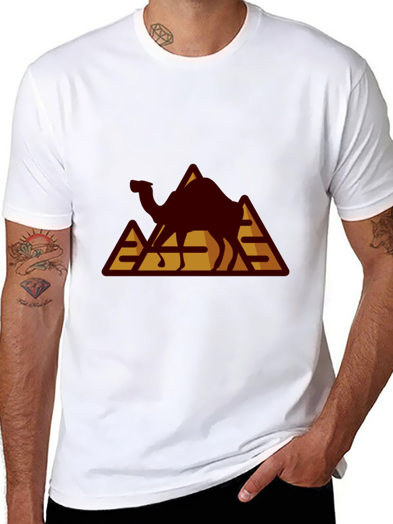 Camel Pyramid Graphic Tee - Black Cotton T-Shirt