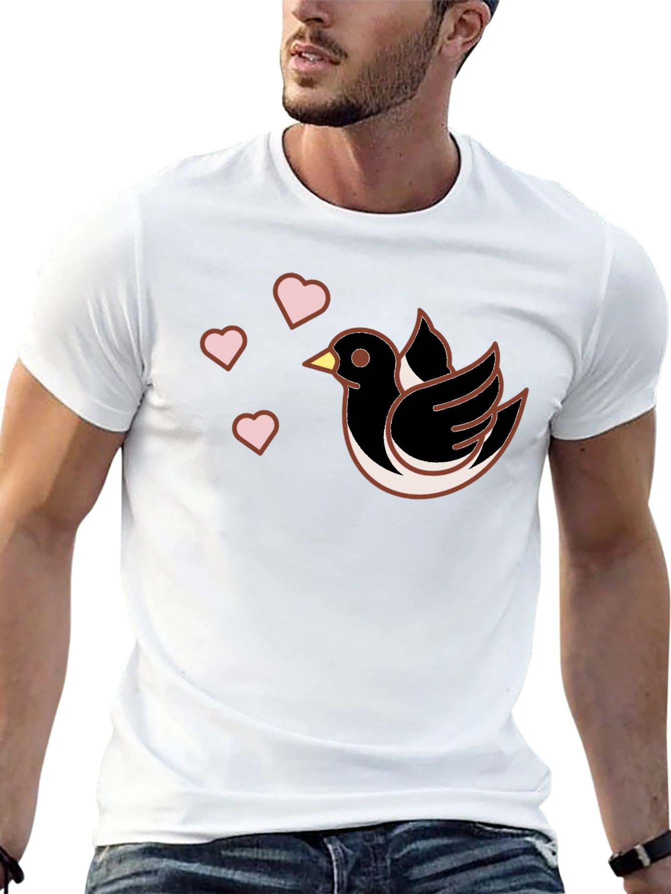 Bird & Hearts Graphic Black T-Shirt