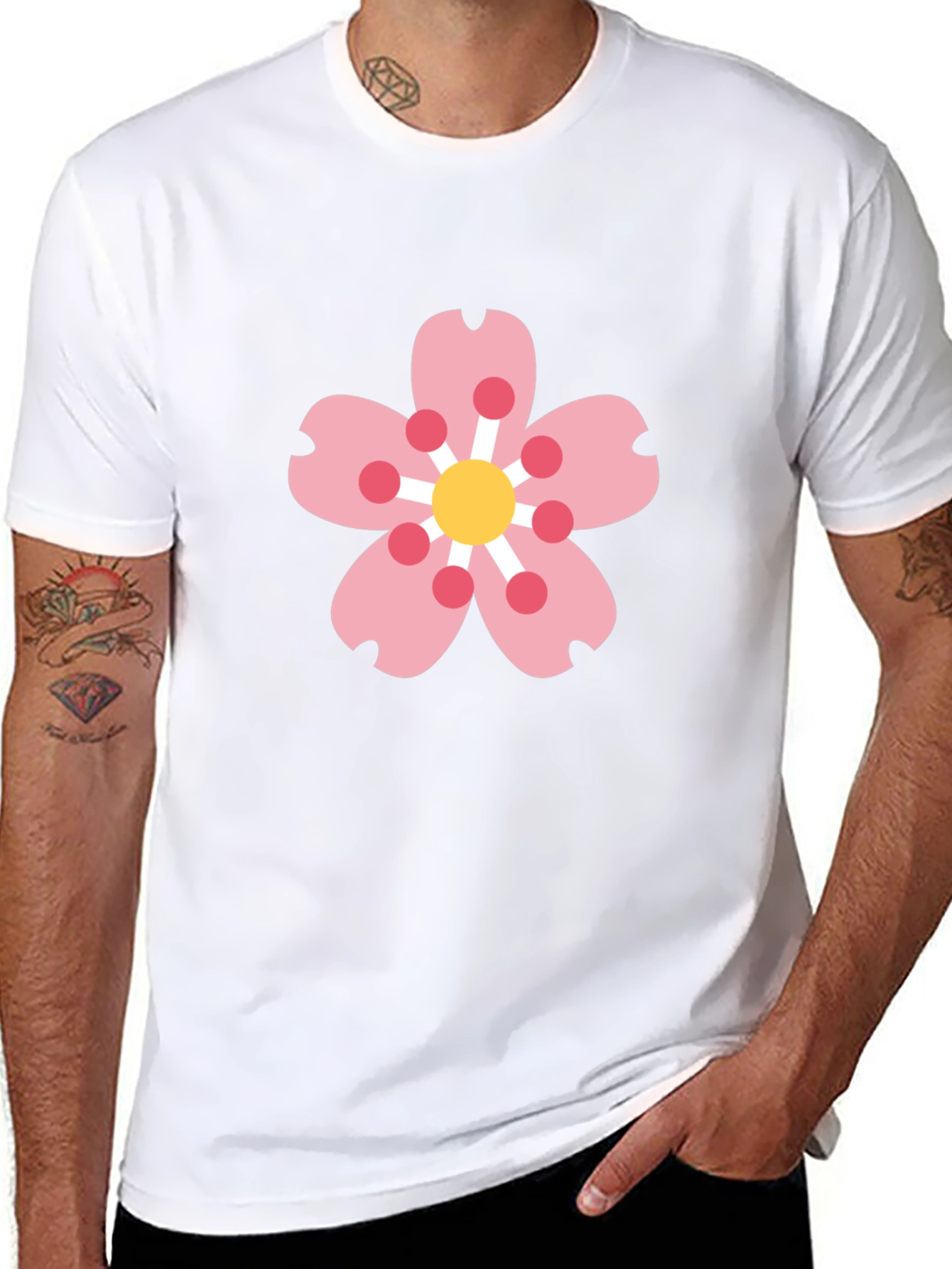 Black Tee with Sakura Blossom Graphic