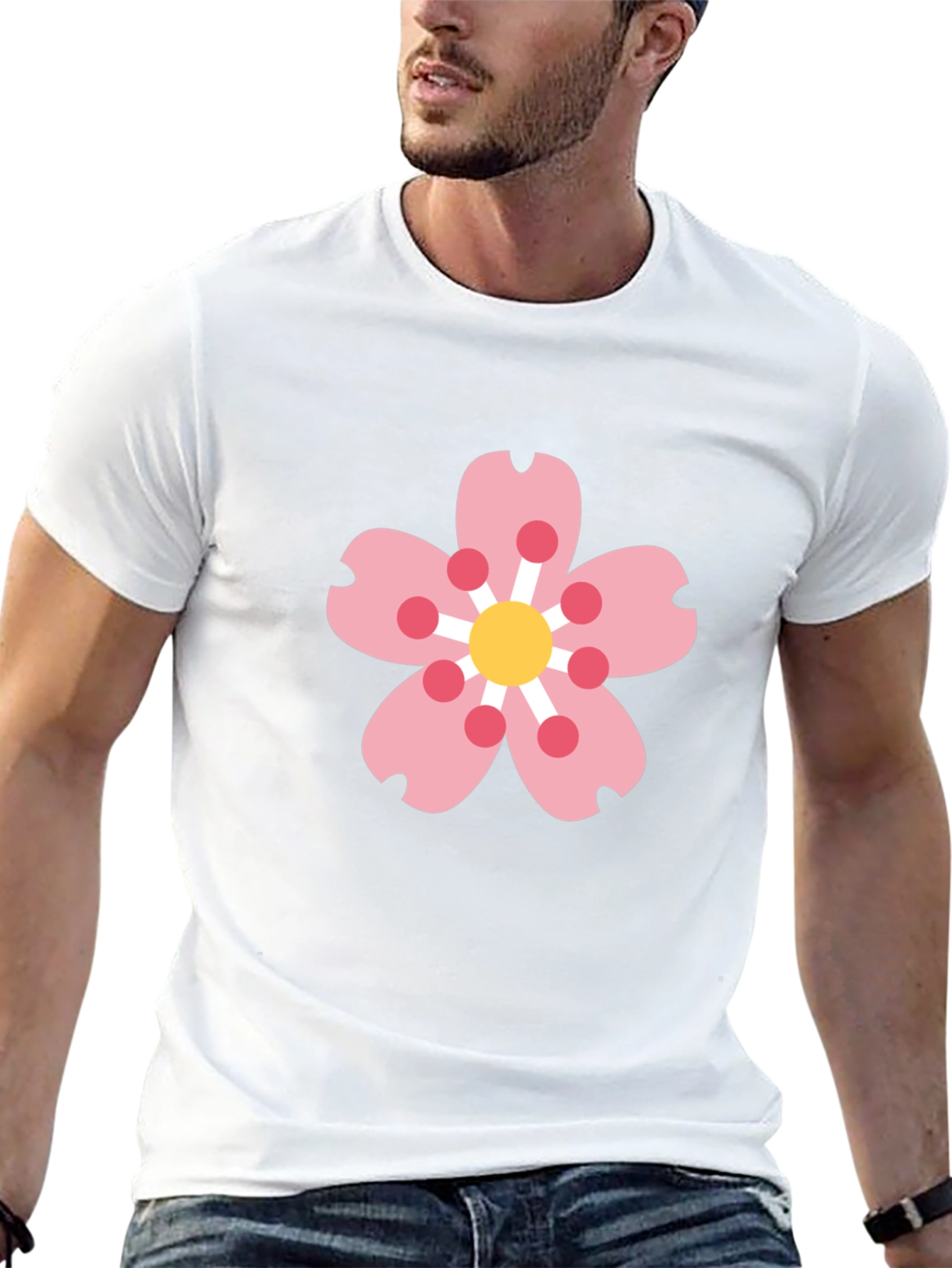 Black Tee with Sakura Blossom Graphic