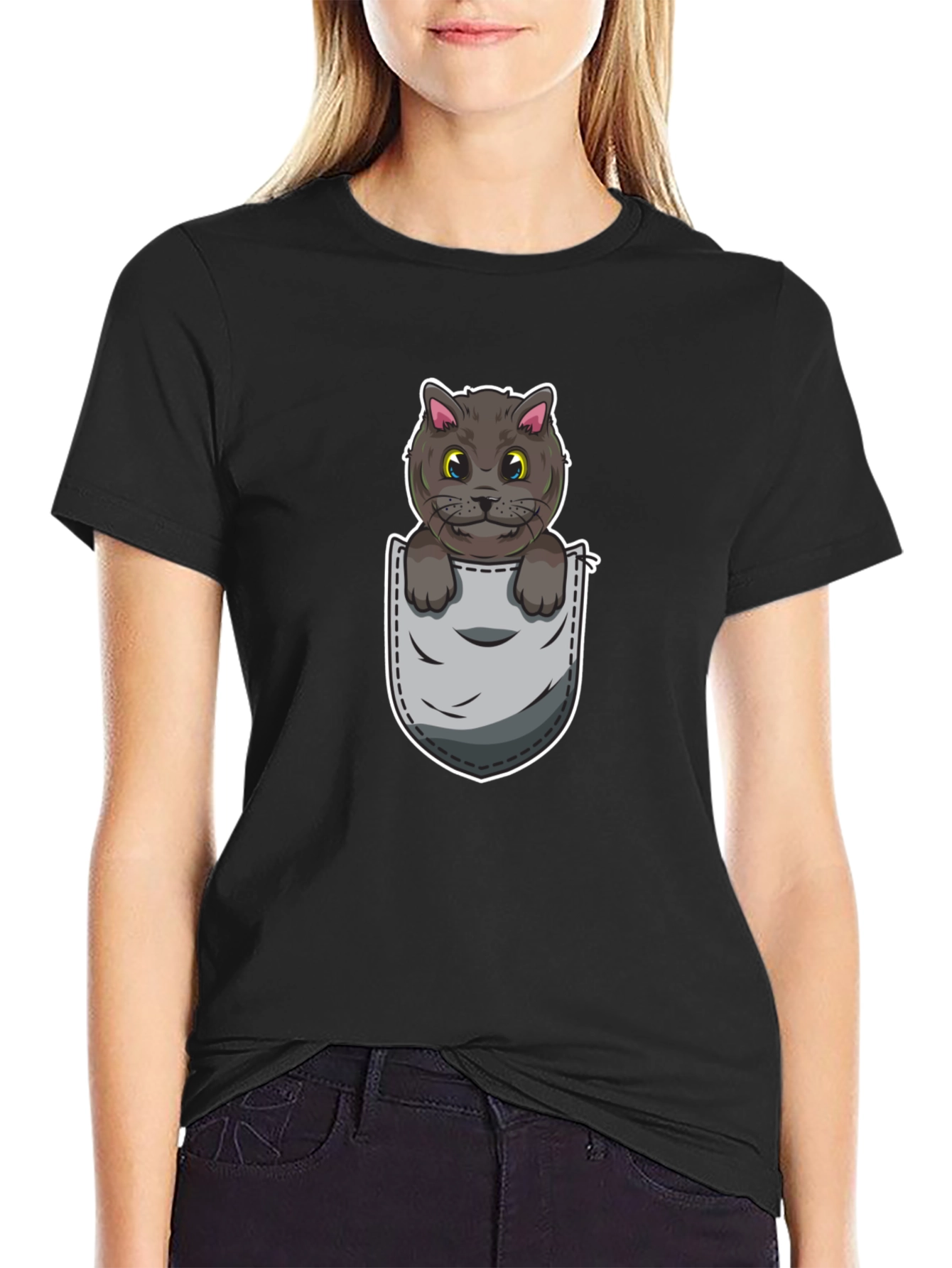Cartoon Cat in Pocket Graphic Tee - Unisex
