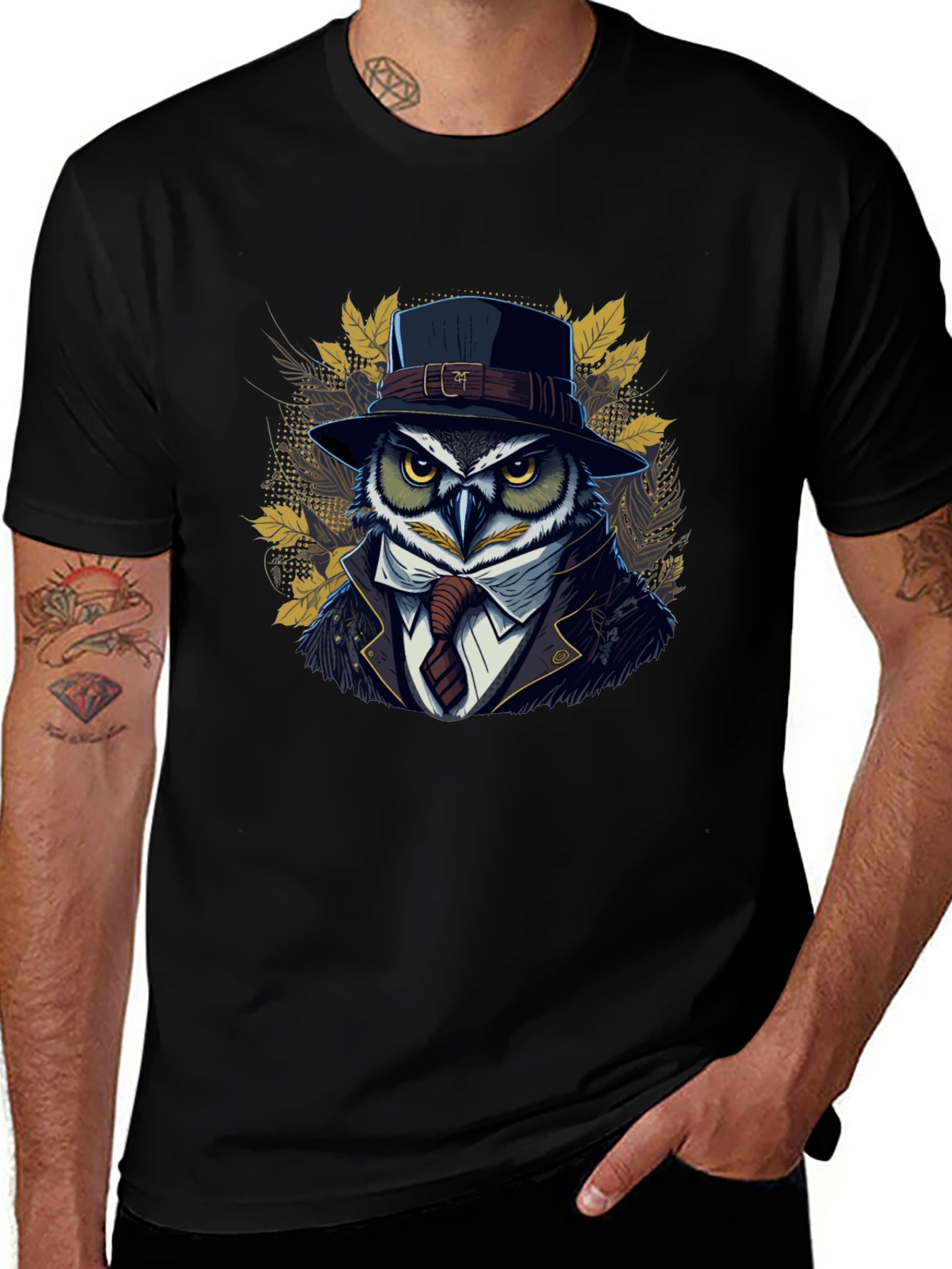 Owl in Suit Graphic T-Shirt - Cool Detective Style