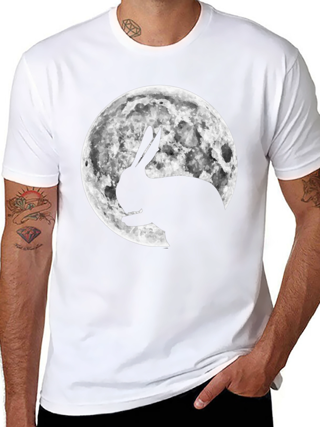 Rabbit Moon Graphic Tee - Black Cotton Blend
