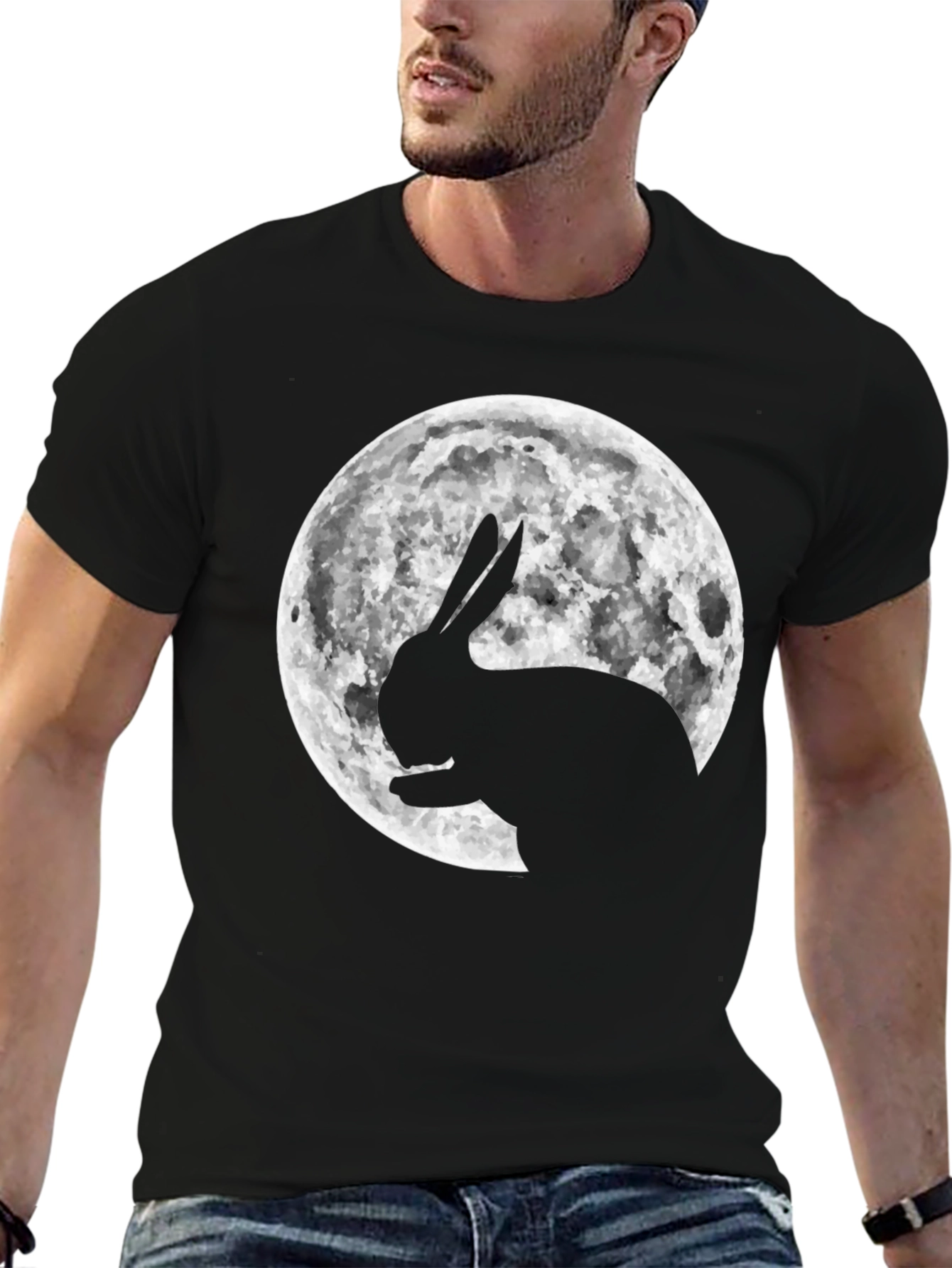 Rabbit Moon Graphic Tee - Black Cotton Blend