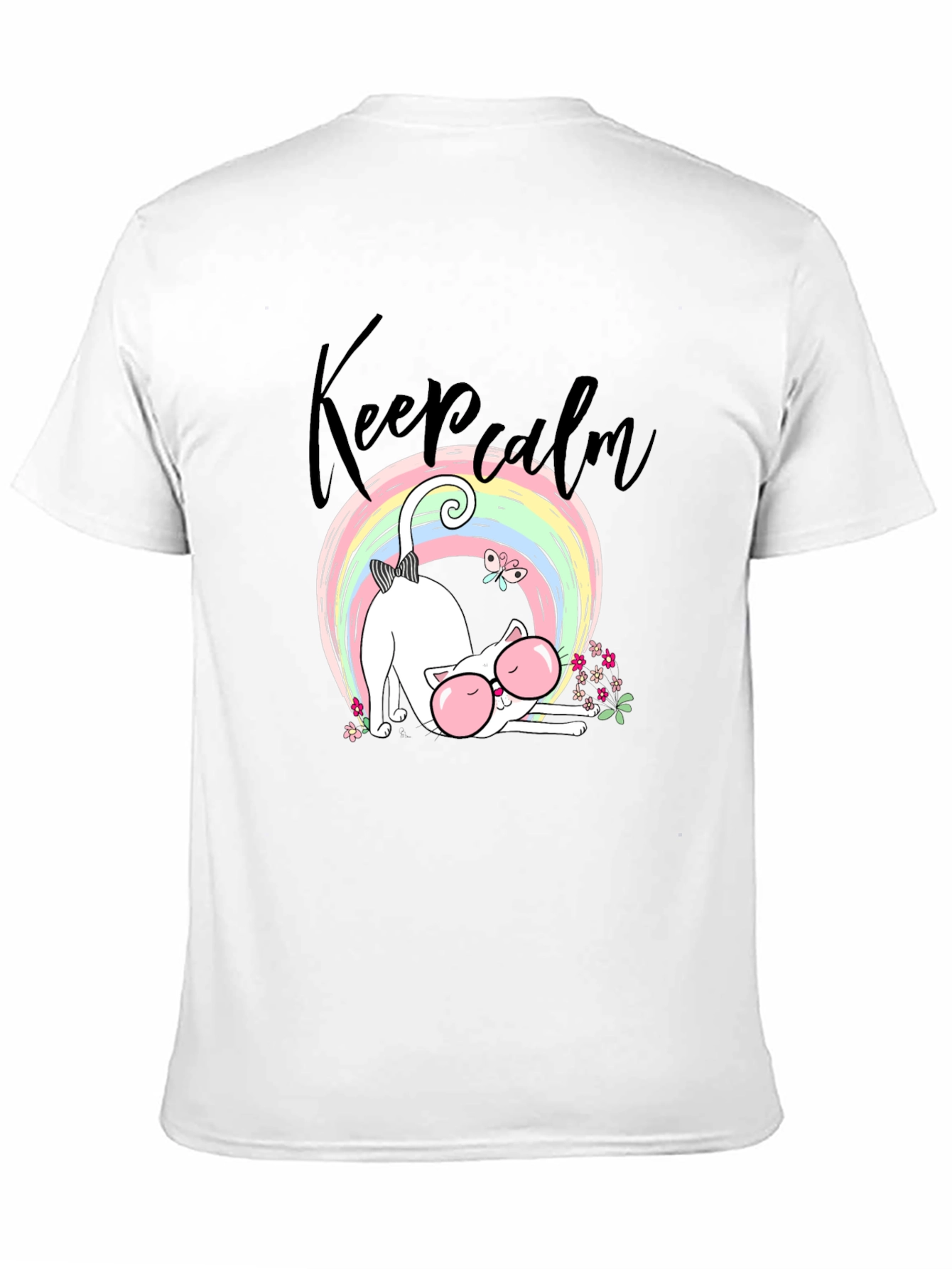 Keep Calm Cat T-Shirt - Cute Rainbow Design