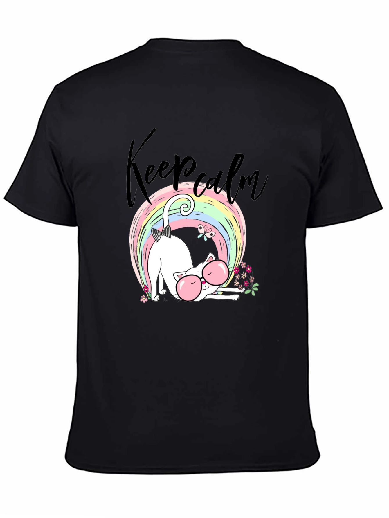 Keep Calm Cat T-Shirt - Cute Rainbow Design
