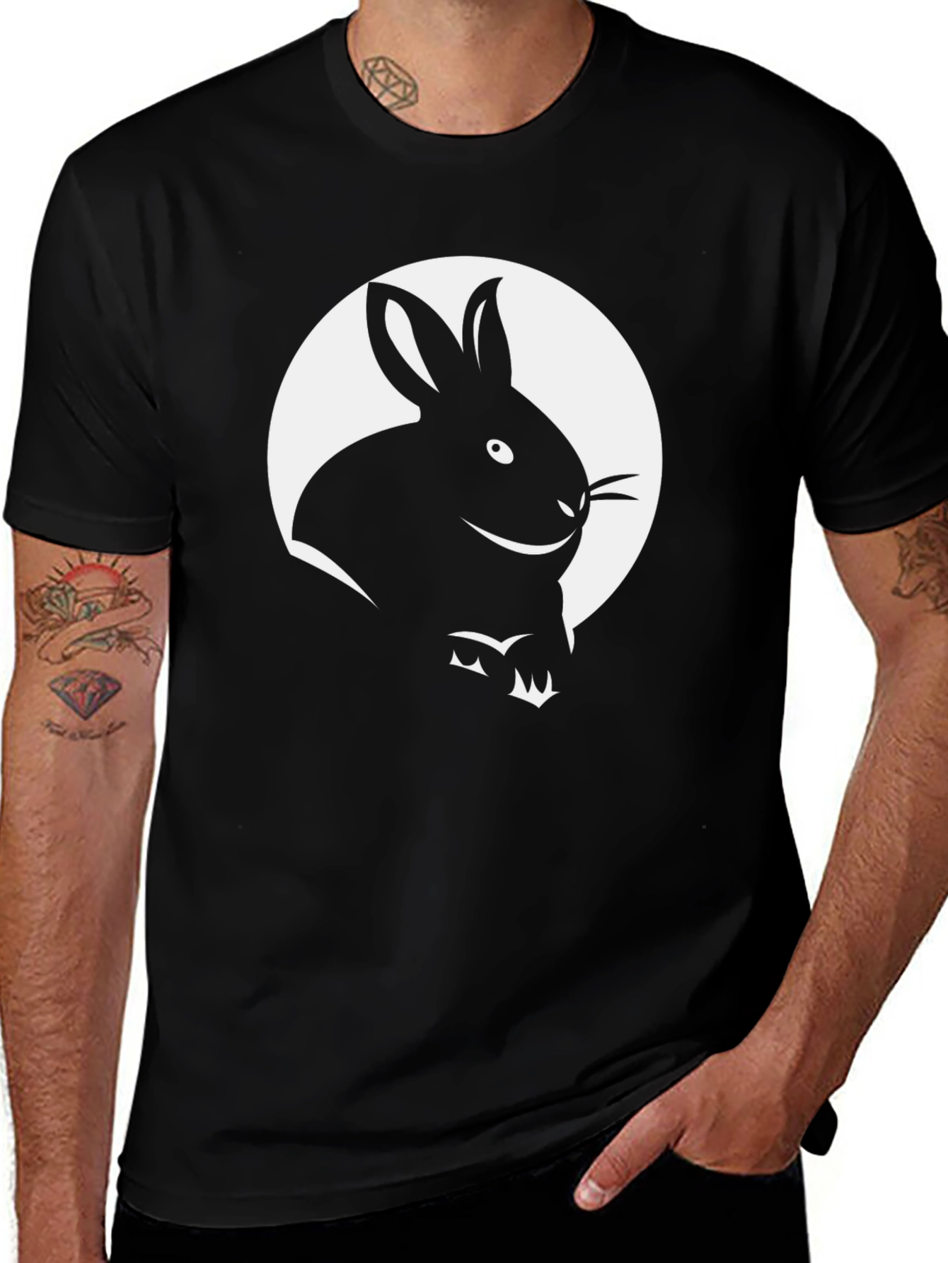 Black T-Shirt with Rabbit Graphic