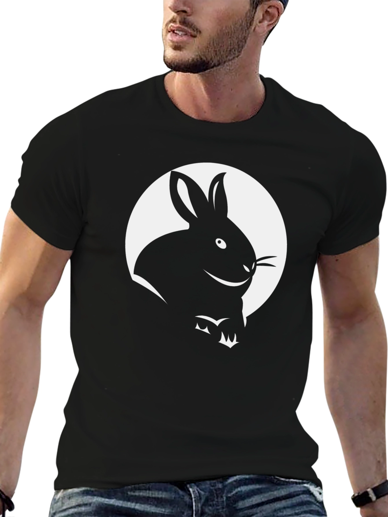 Black T-Shirt with Rabbit Graphic