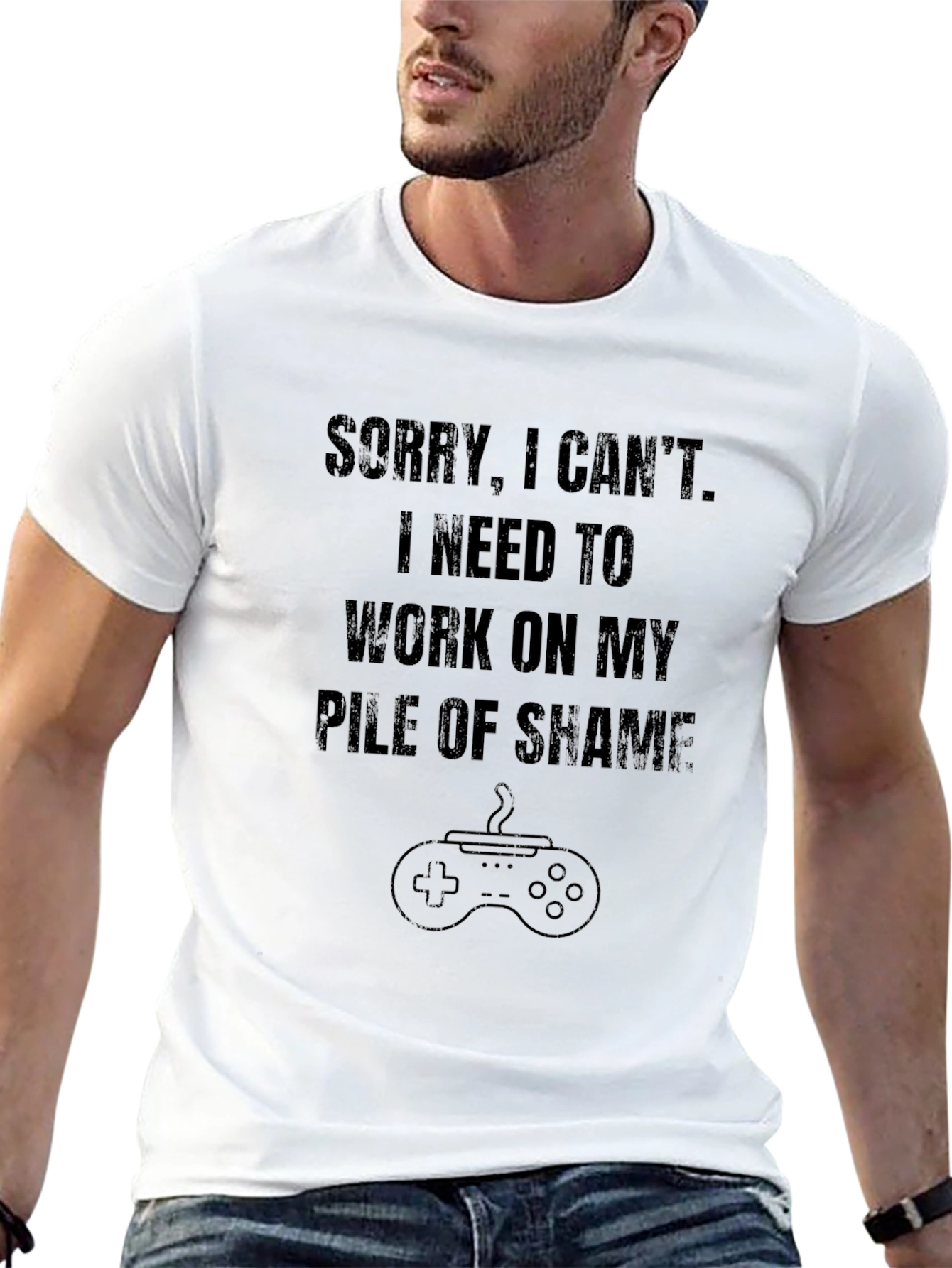 Funny Gamer Pile of Shame Black Graphic Tee
