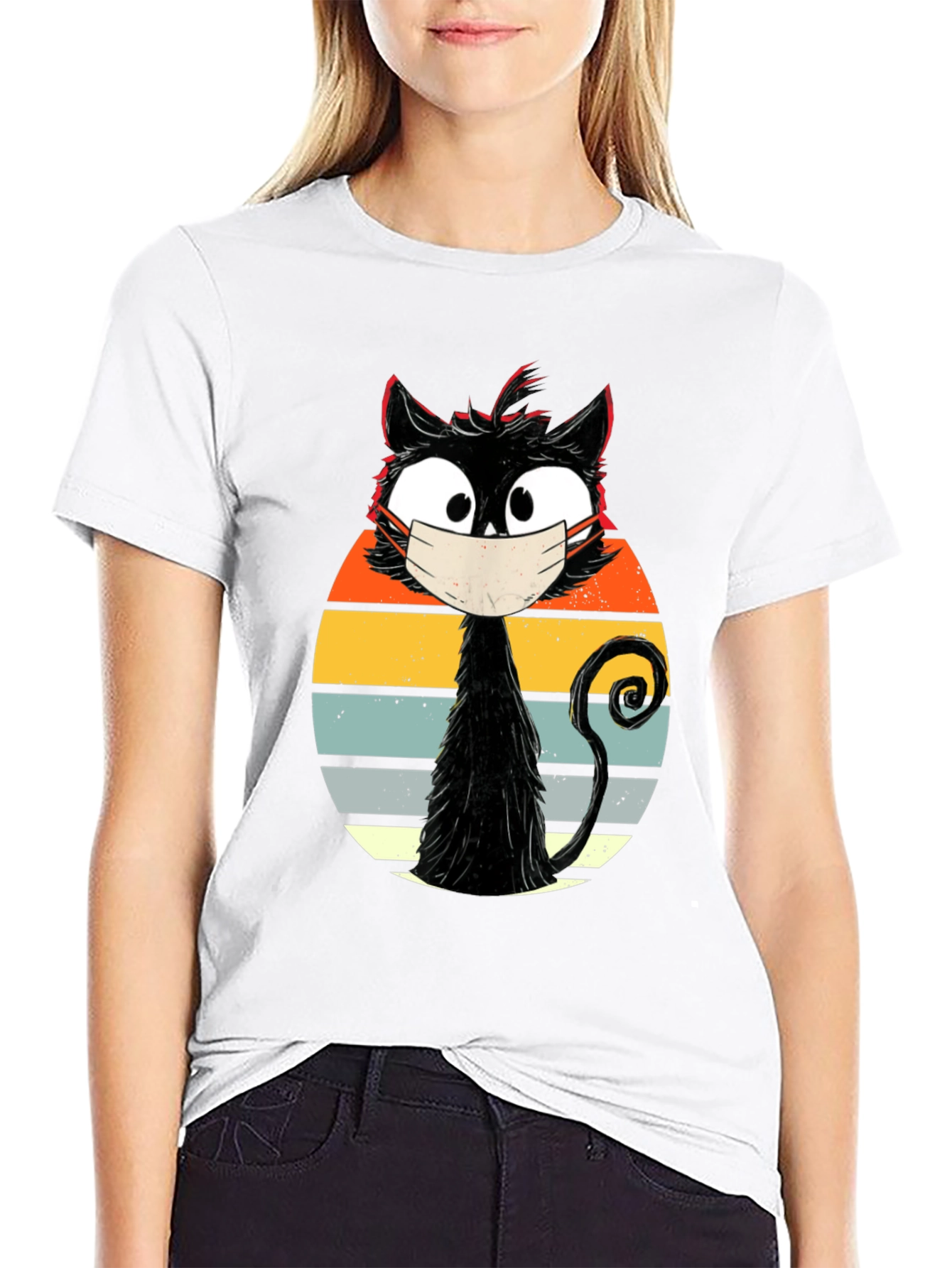 Masked Cat T-Shirt - Quirky Retro Design