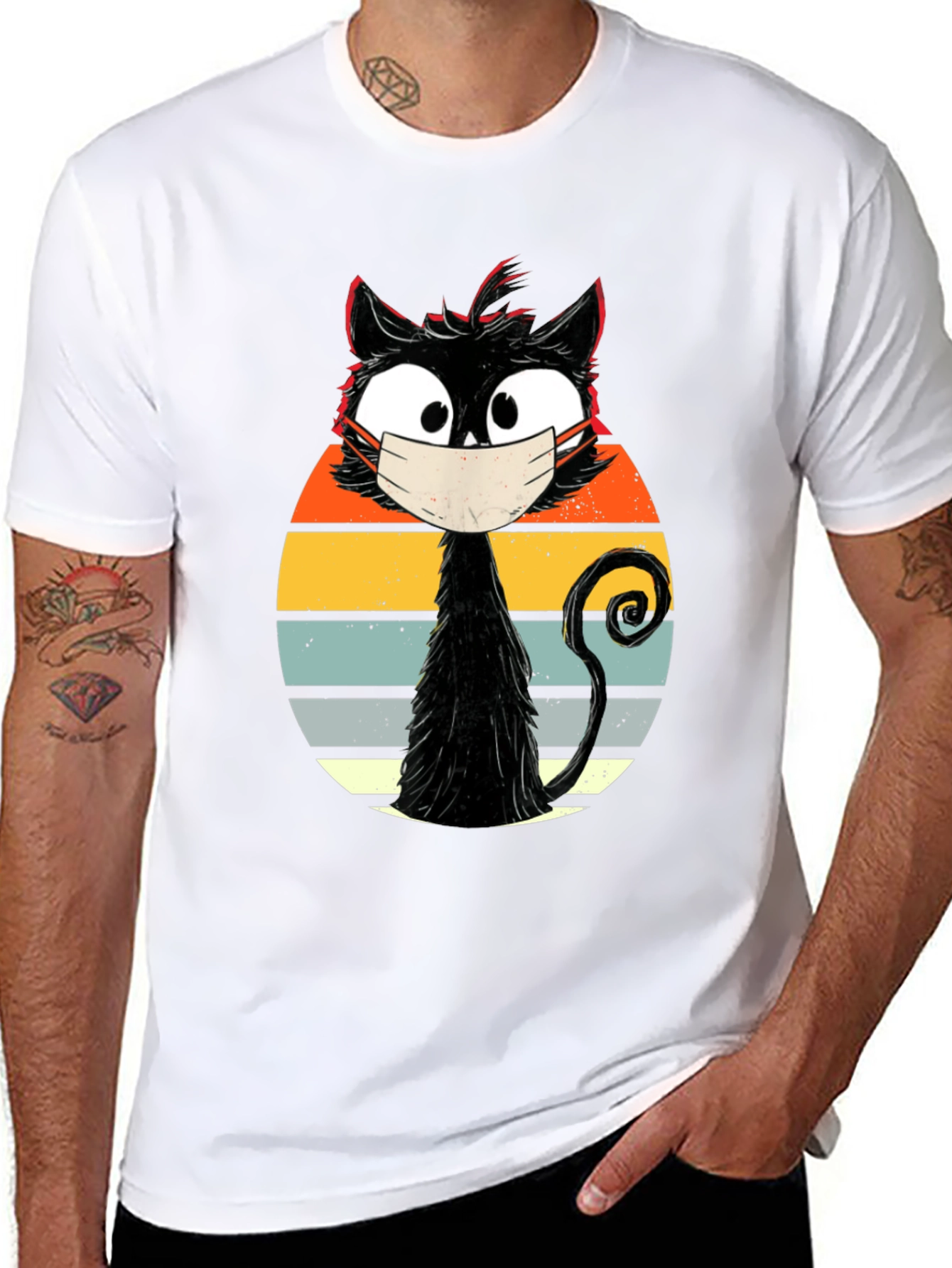 Masked Cat T-Shirt - Quirky Retro Design