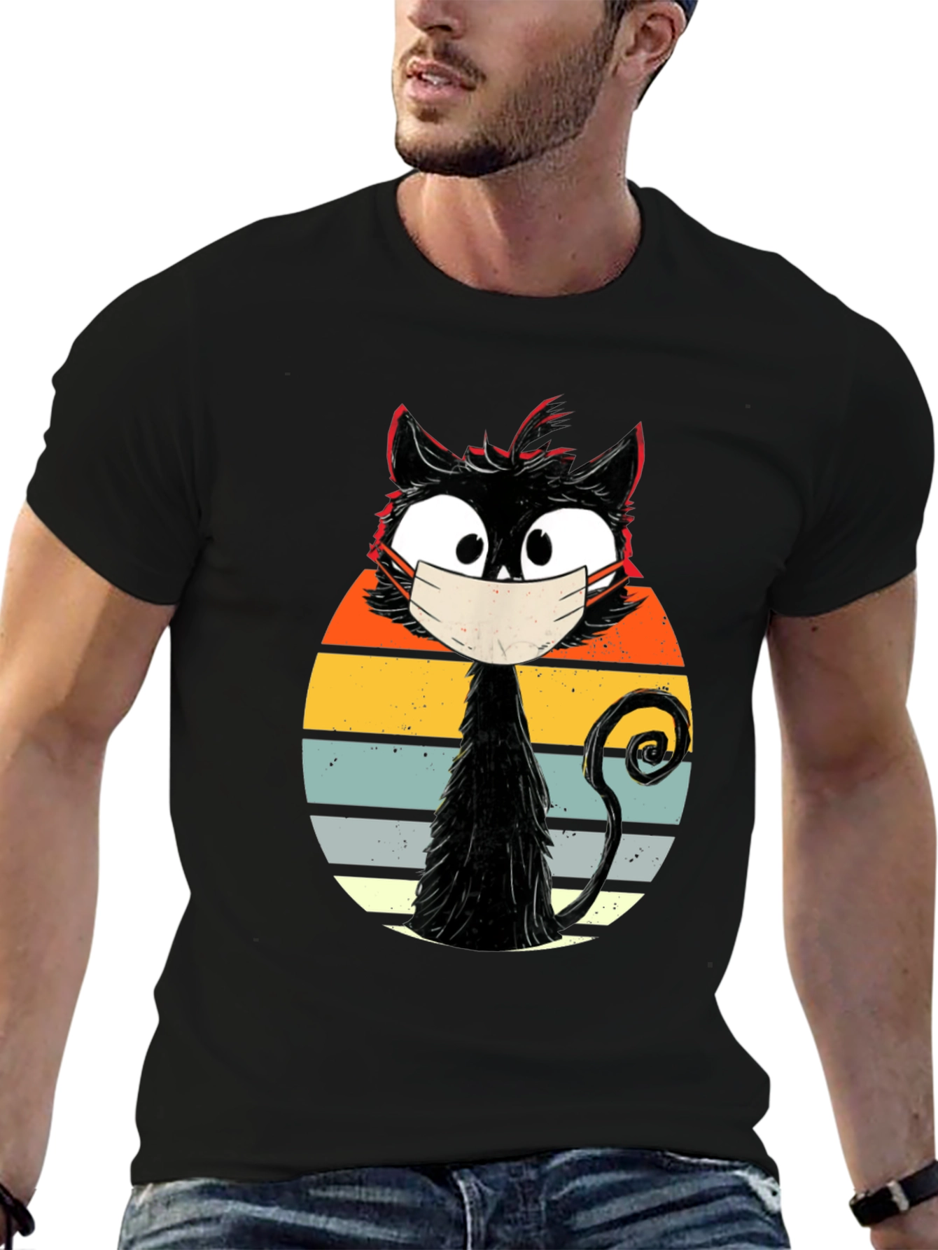 Masked Cat T-Shirt - Quirky Retro Design
