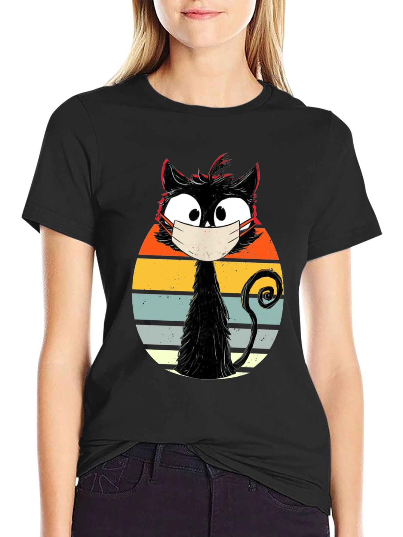 Masked Cat T-Shirt - Quirky Retro Design