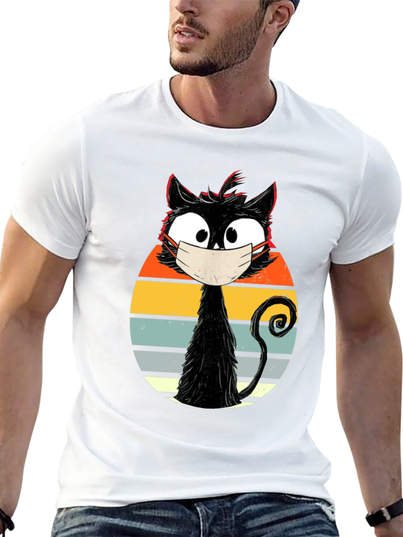 Masked Cat T-Shirt - Quirky Retro Design