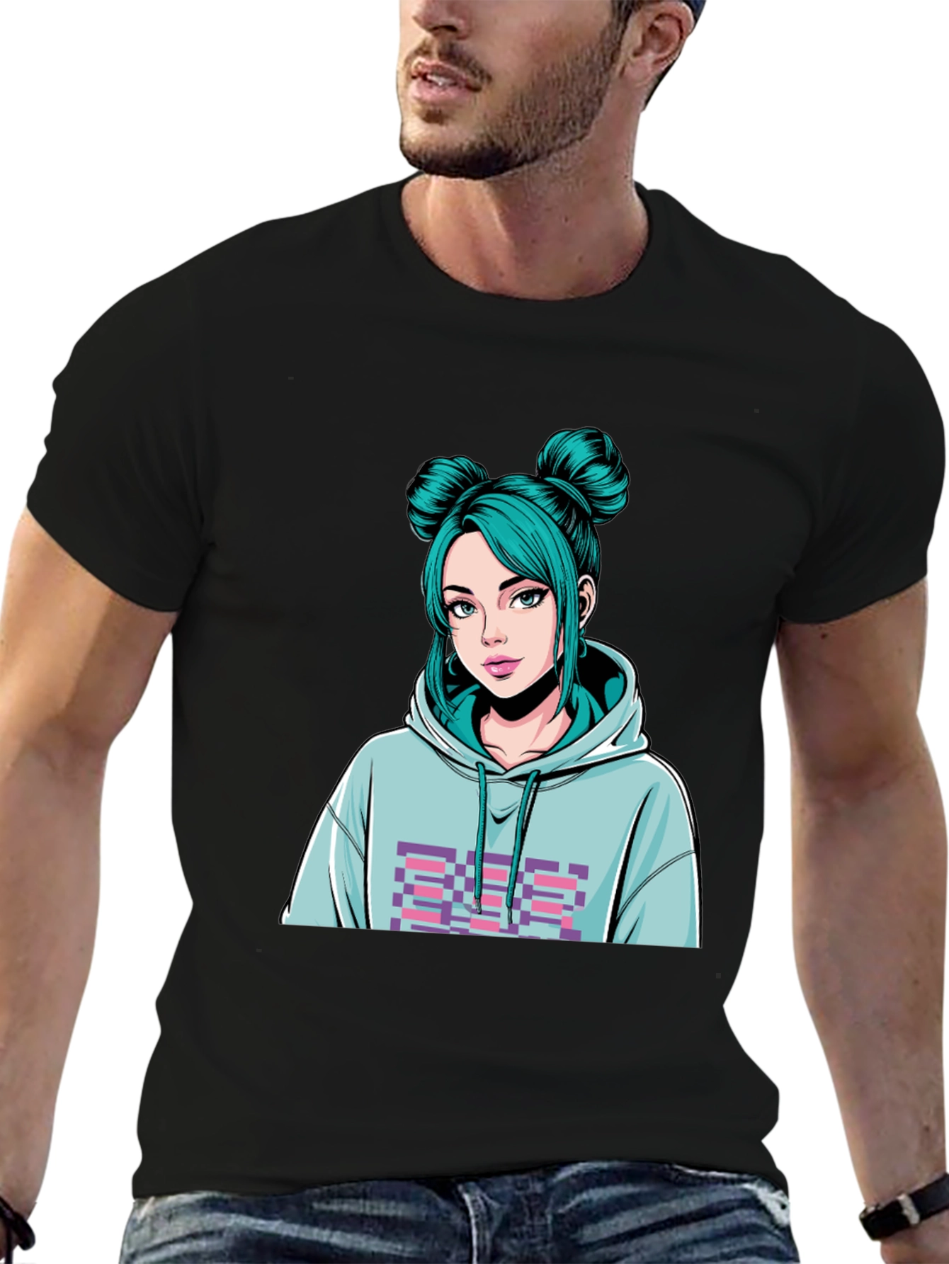 Anime Girl Graphic Black T-Shirt