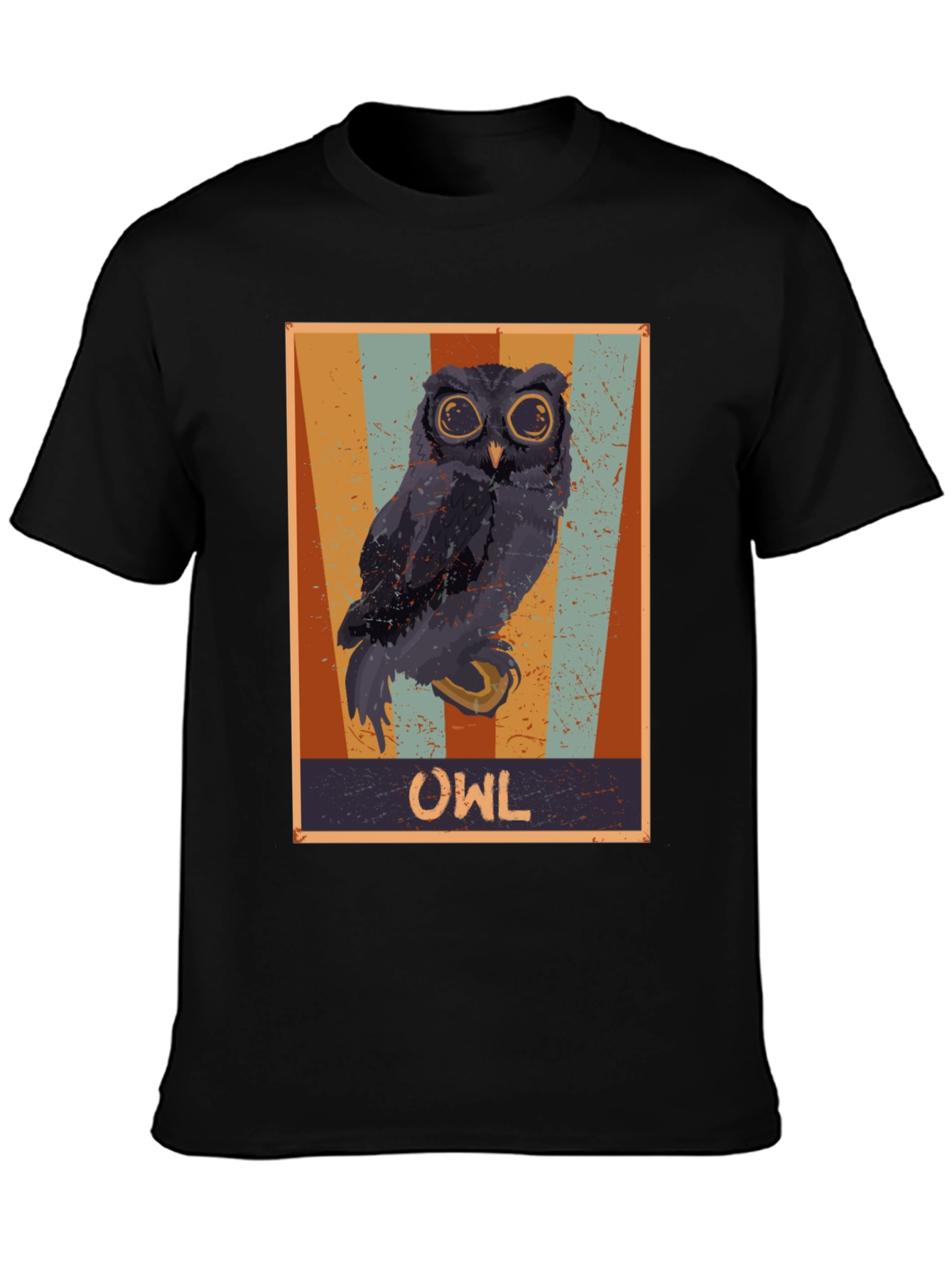 Retro Owl Graphic Print Black T-Shirt