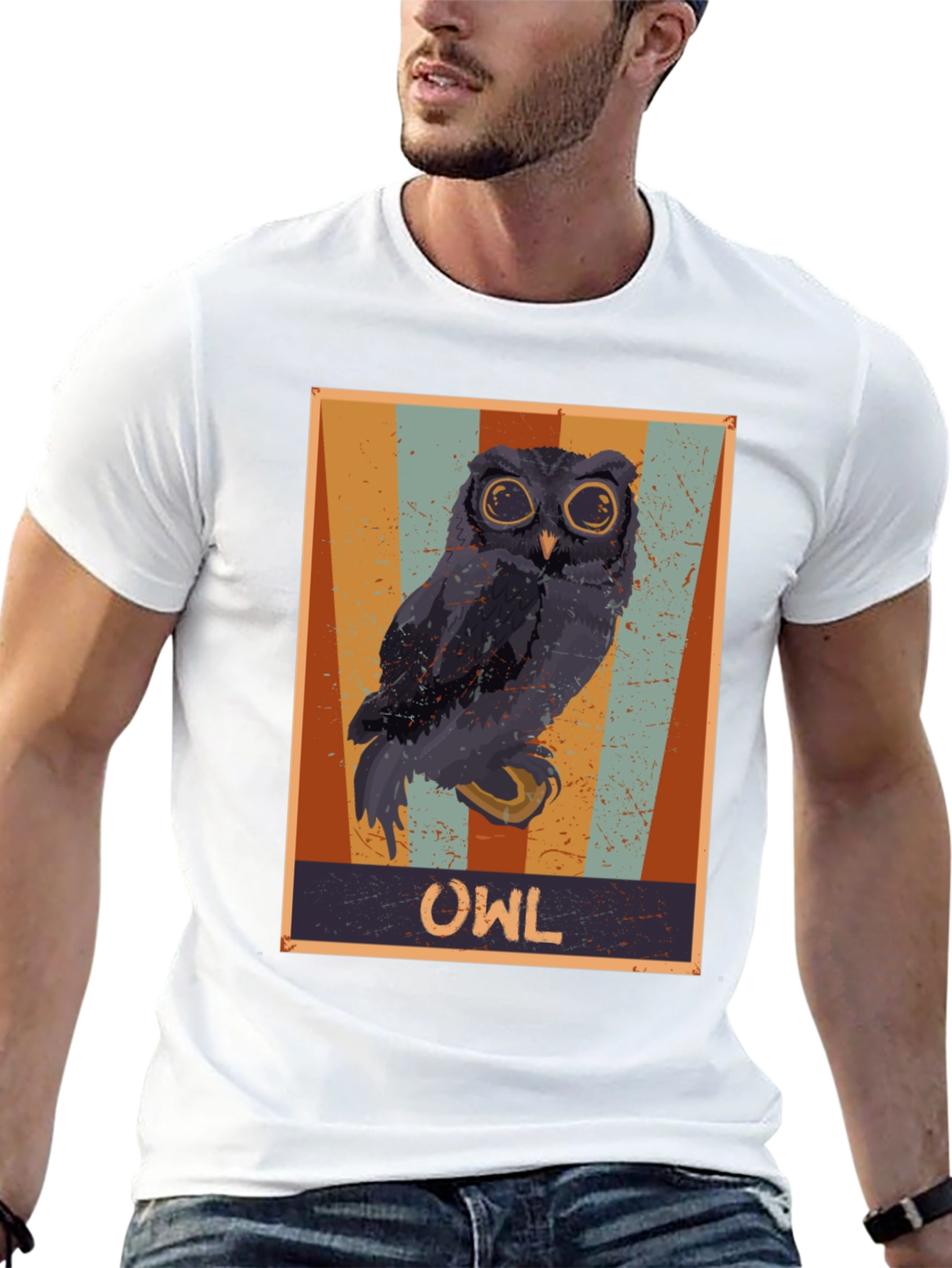 Retro Owl Graphic Print Black T-Shirt