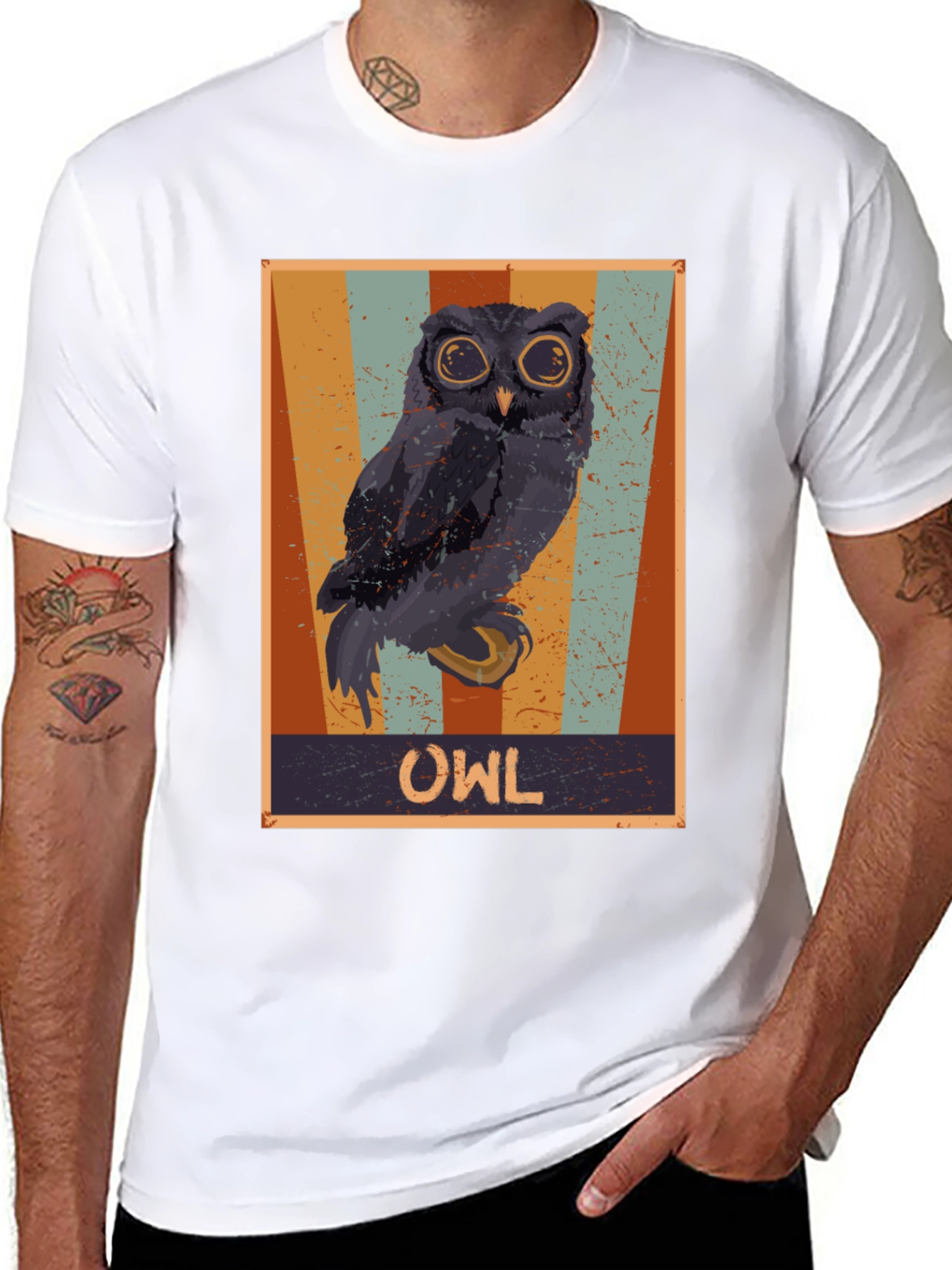 Retro Owl Graphic Print Black T-Shirt