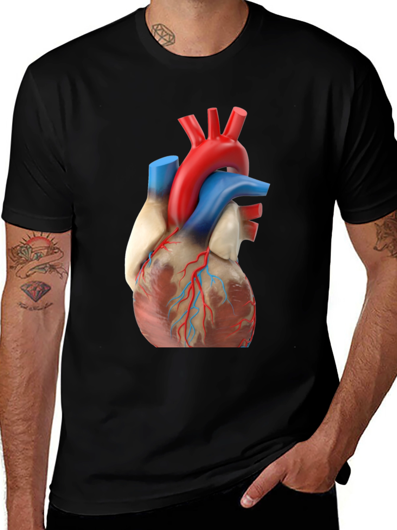 Anatomical Heart Graphic Tee - Black Cotton Shirt