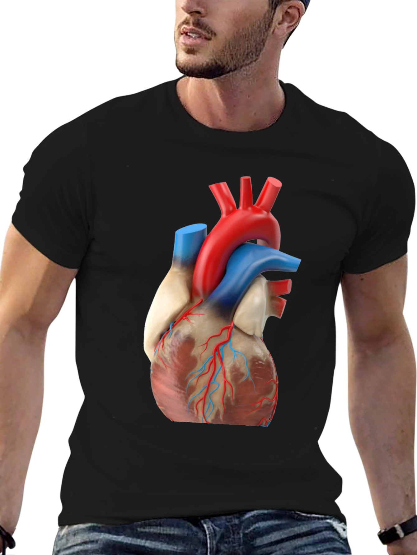 Anatomical Heart Graphic Tee - Black Cotton Shirt