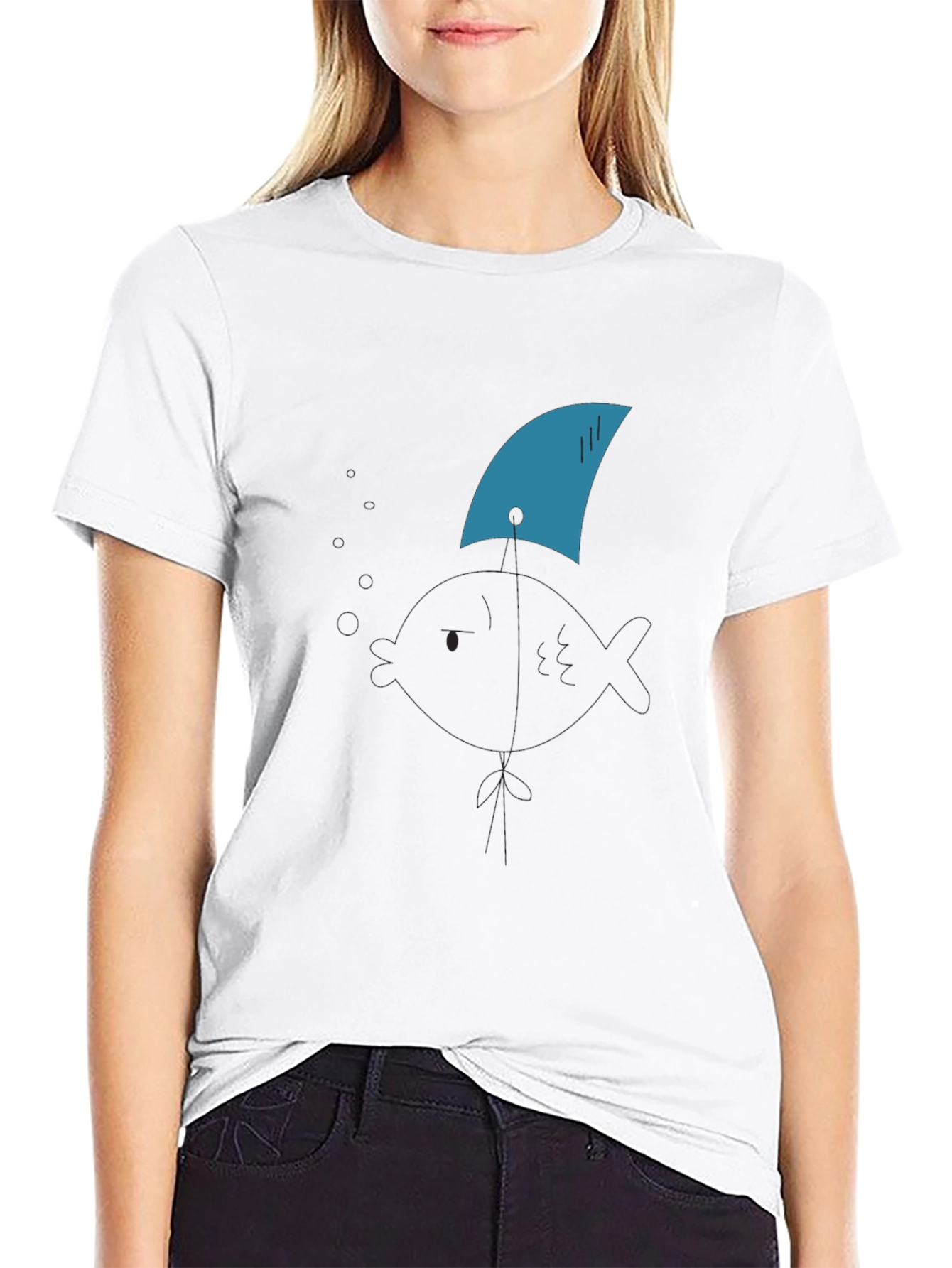 Shark Fin Tee - Black Cotton Graphic T-Shirt