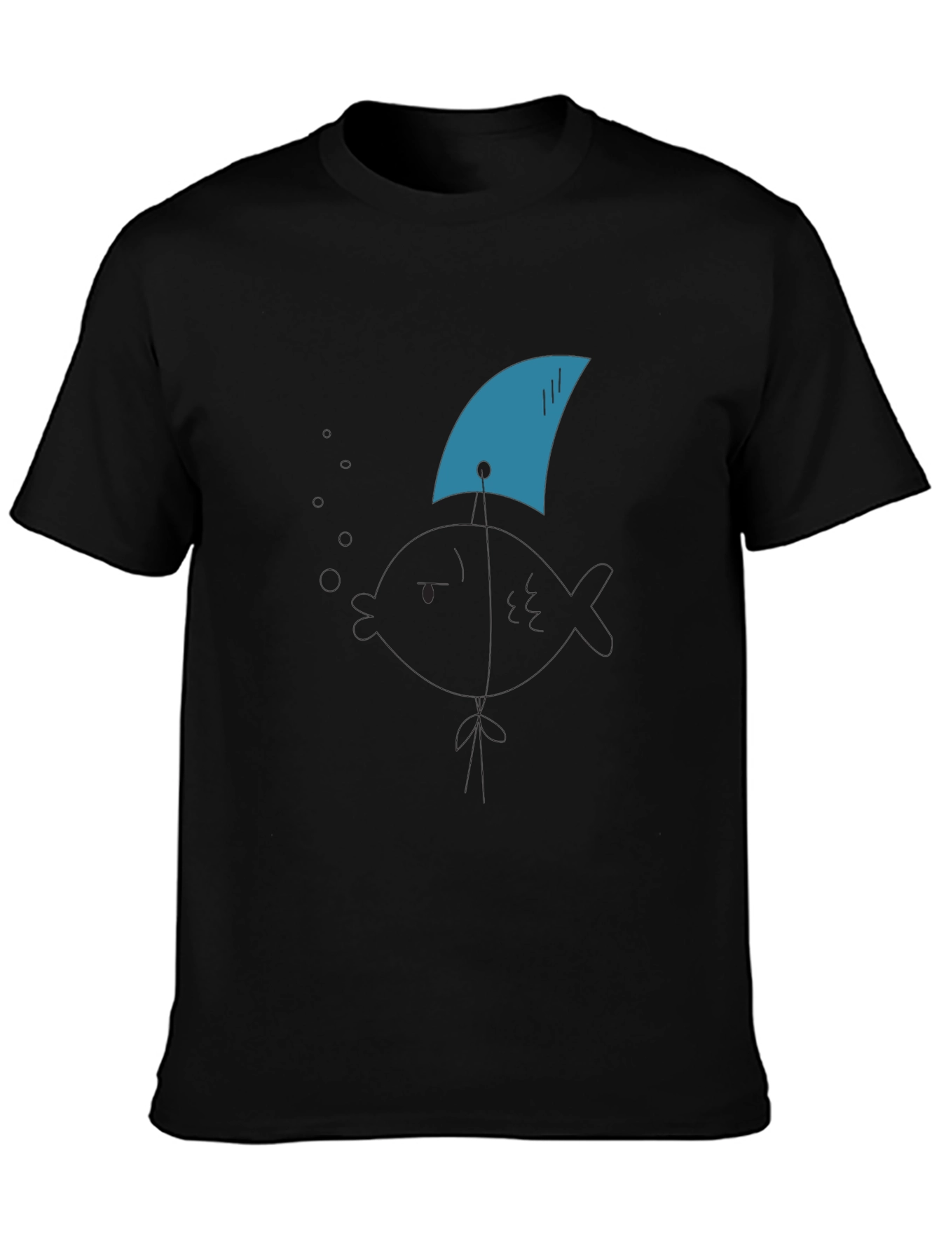 Shark Fin Tee - Black Cotton Graphic T-Shirt