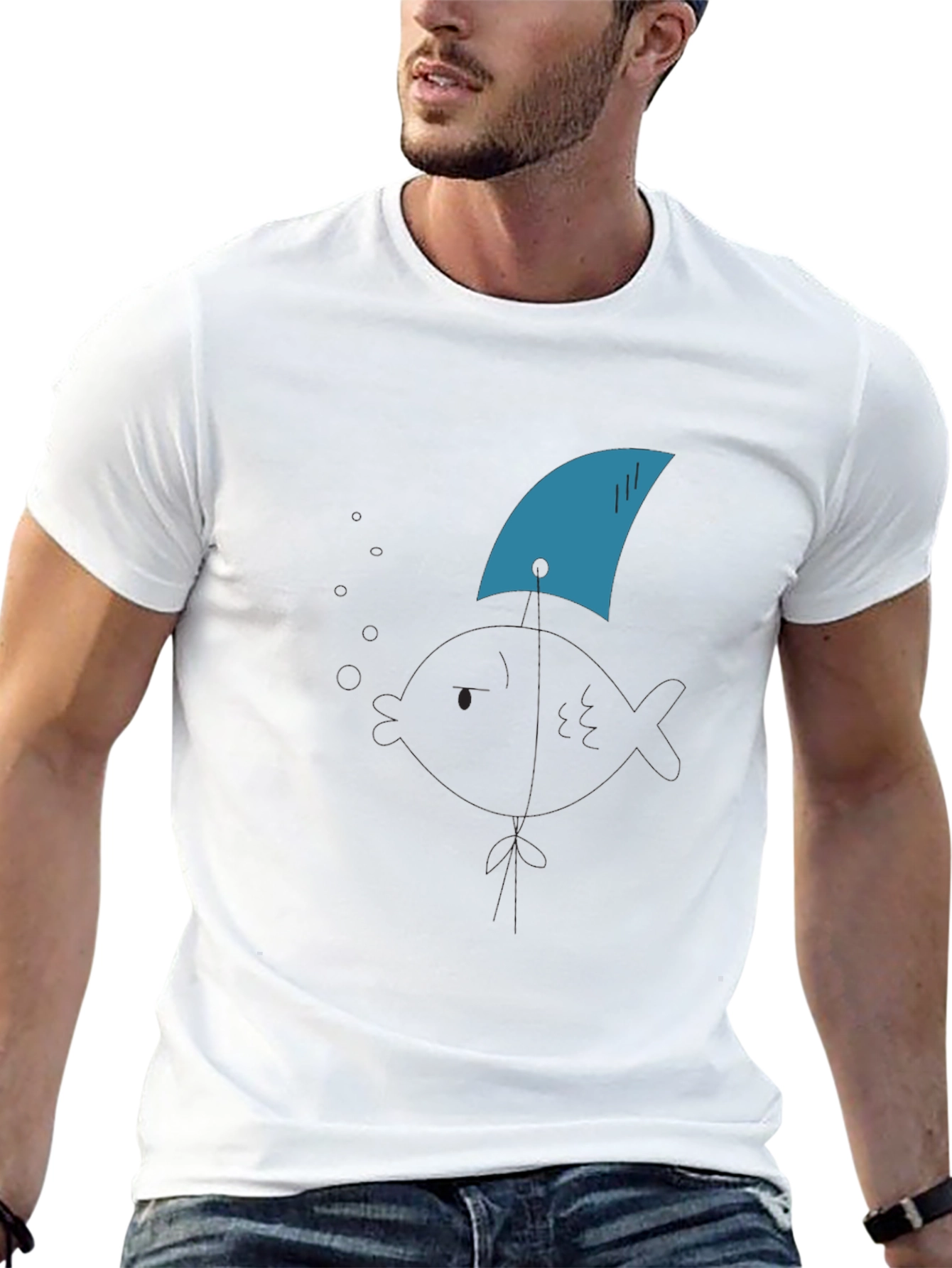Shark Fin Tee - Black Cotton Graphic T-Shirt