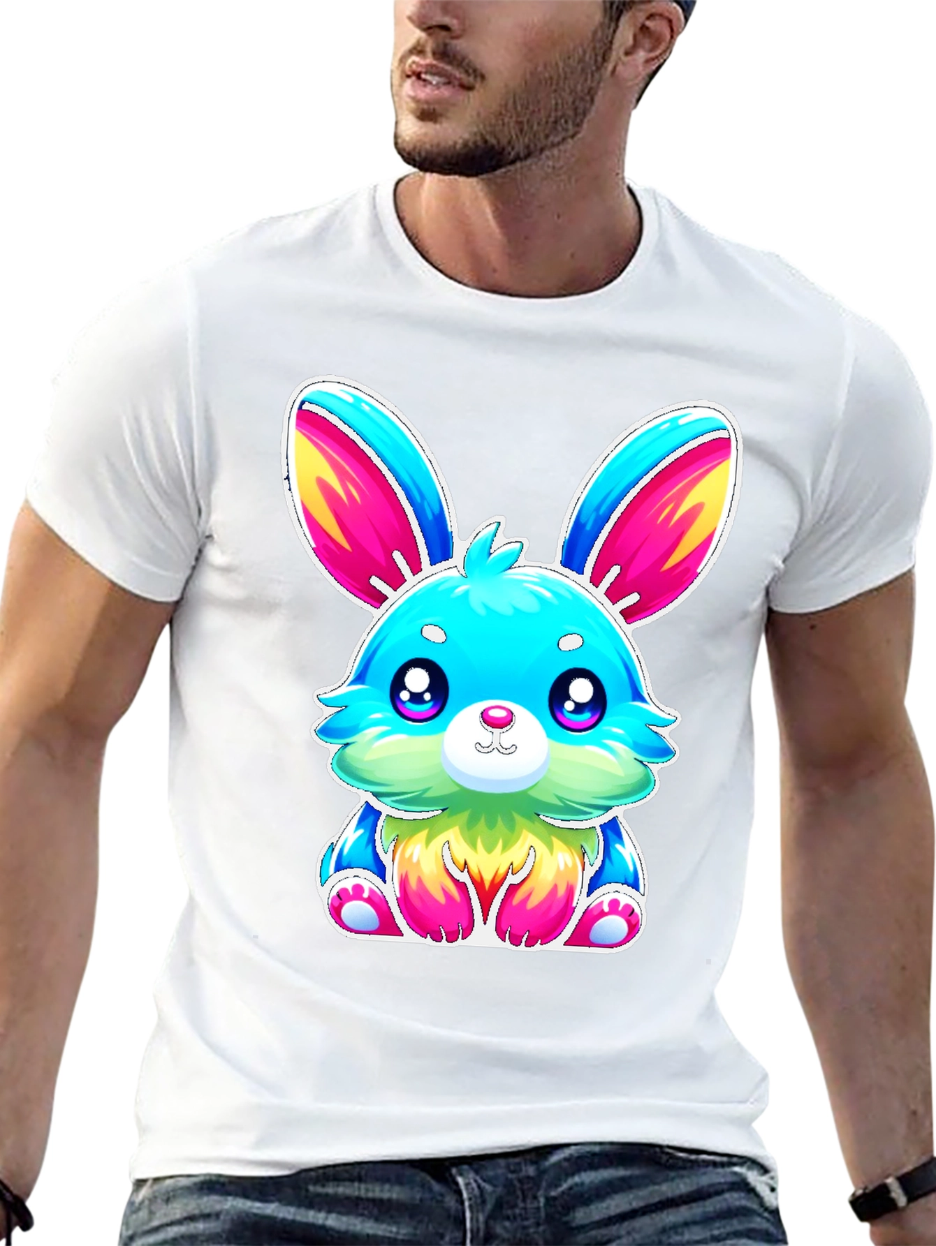 Cute Kawaii Rainbow Bunny Graphic Tee