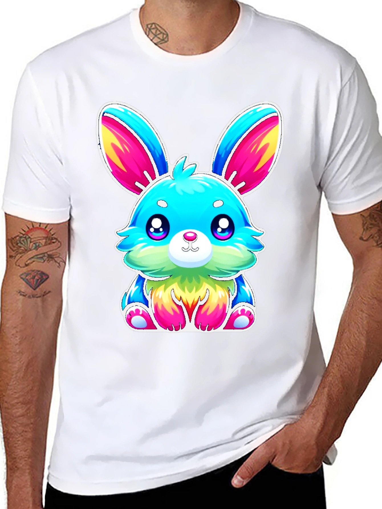 Cute Kawaii Rainbow Bunny Graphic Tee