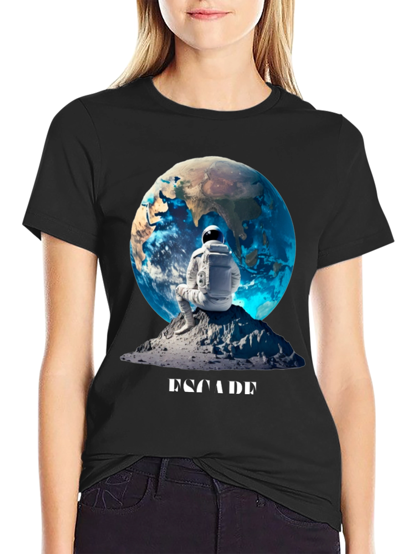 Astronaut Earth Graphic Tee - Black