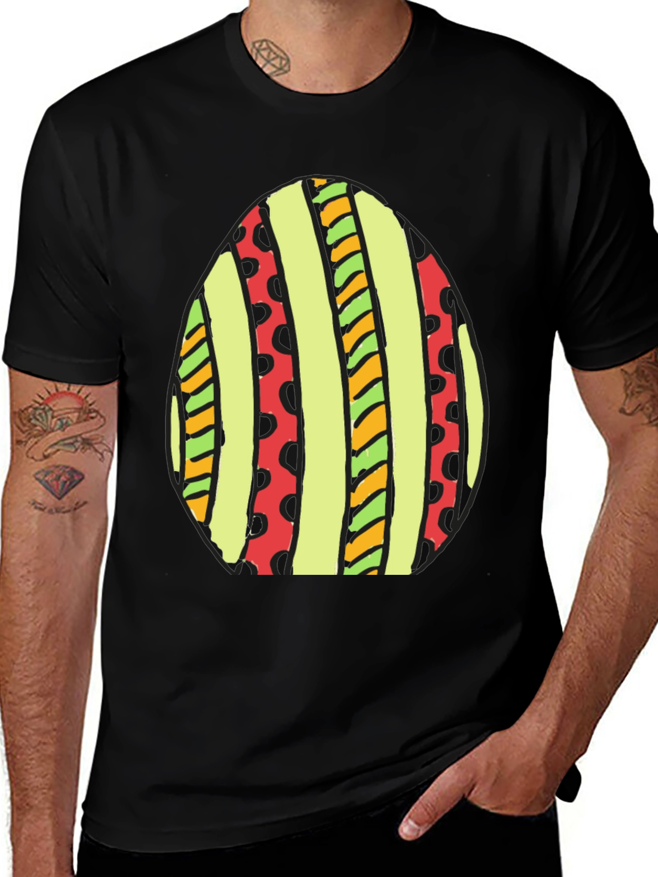 Striped Easter Egg Graphic Tee - Black