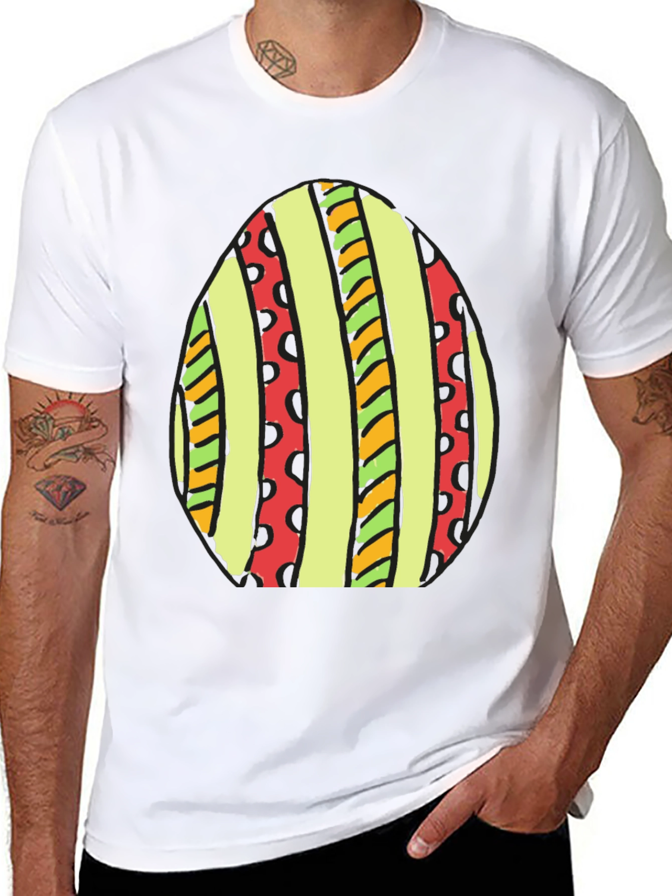 Striped Easter Egg Graphic Tee - Black