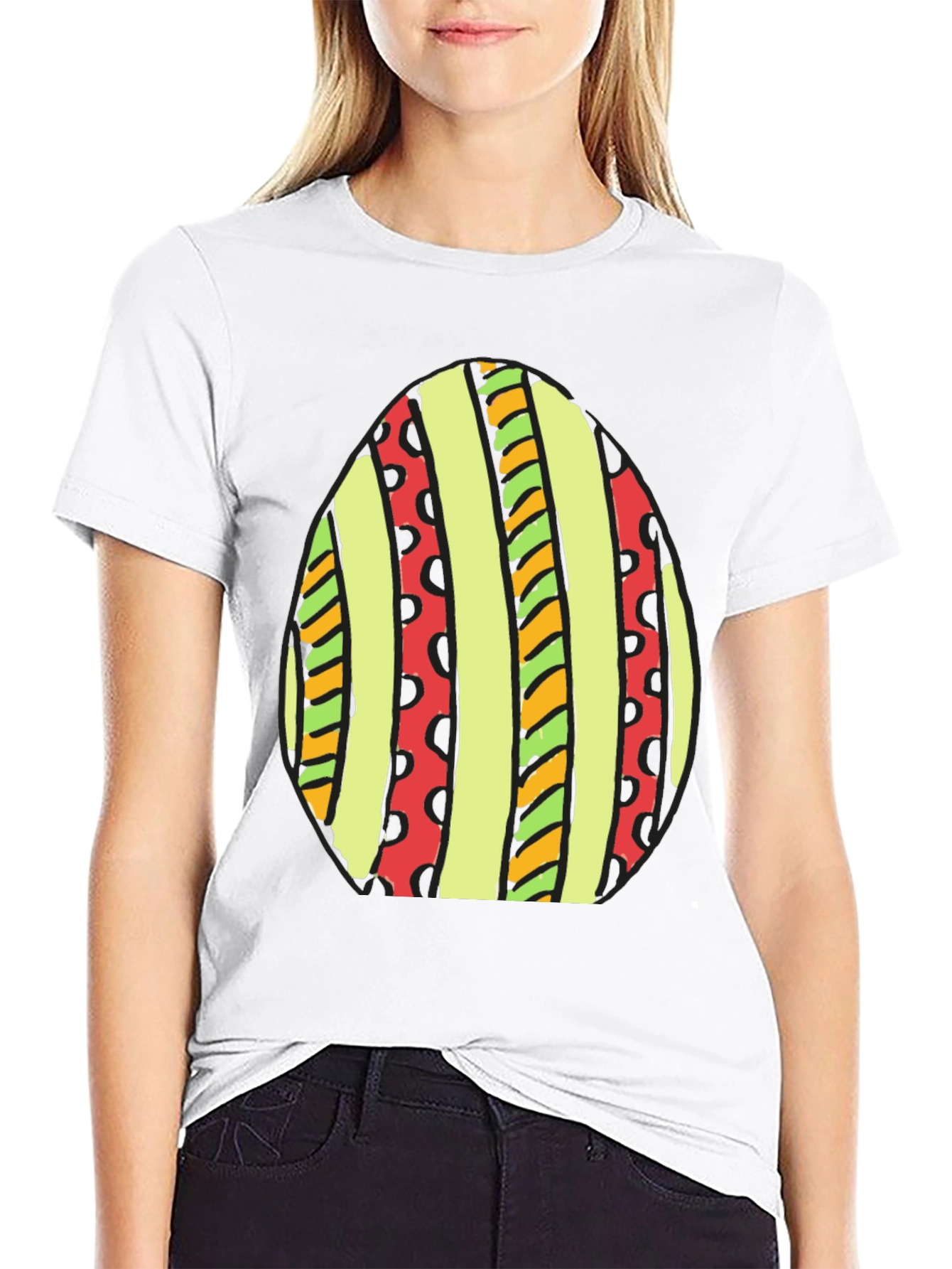 Striped Easter Egg Graphic Tee - Black
