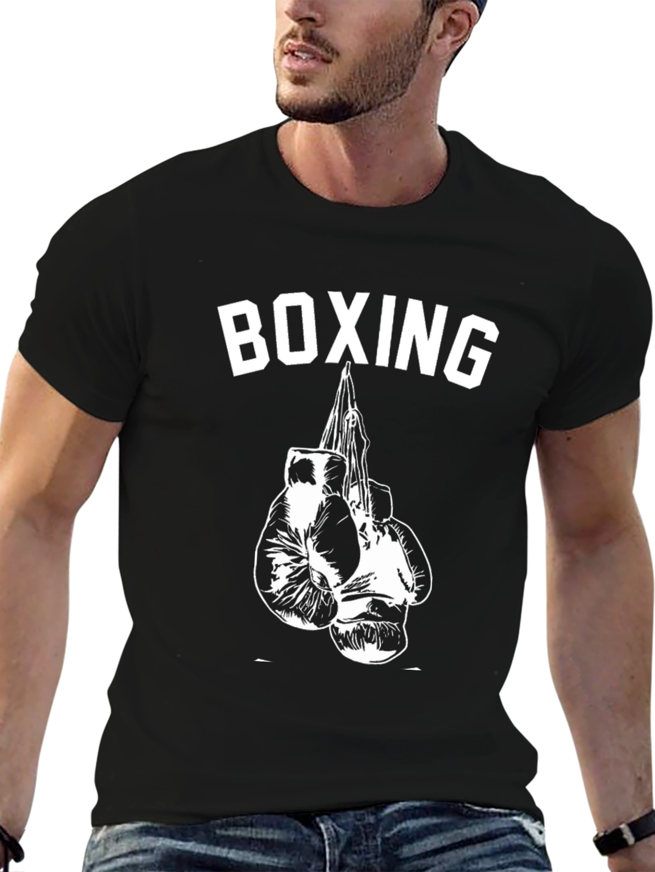 Boxing Gloves Graphic Tee - Black Cotton