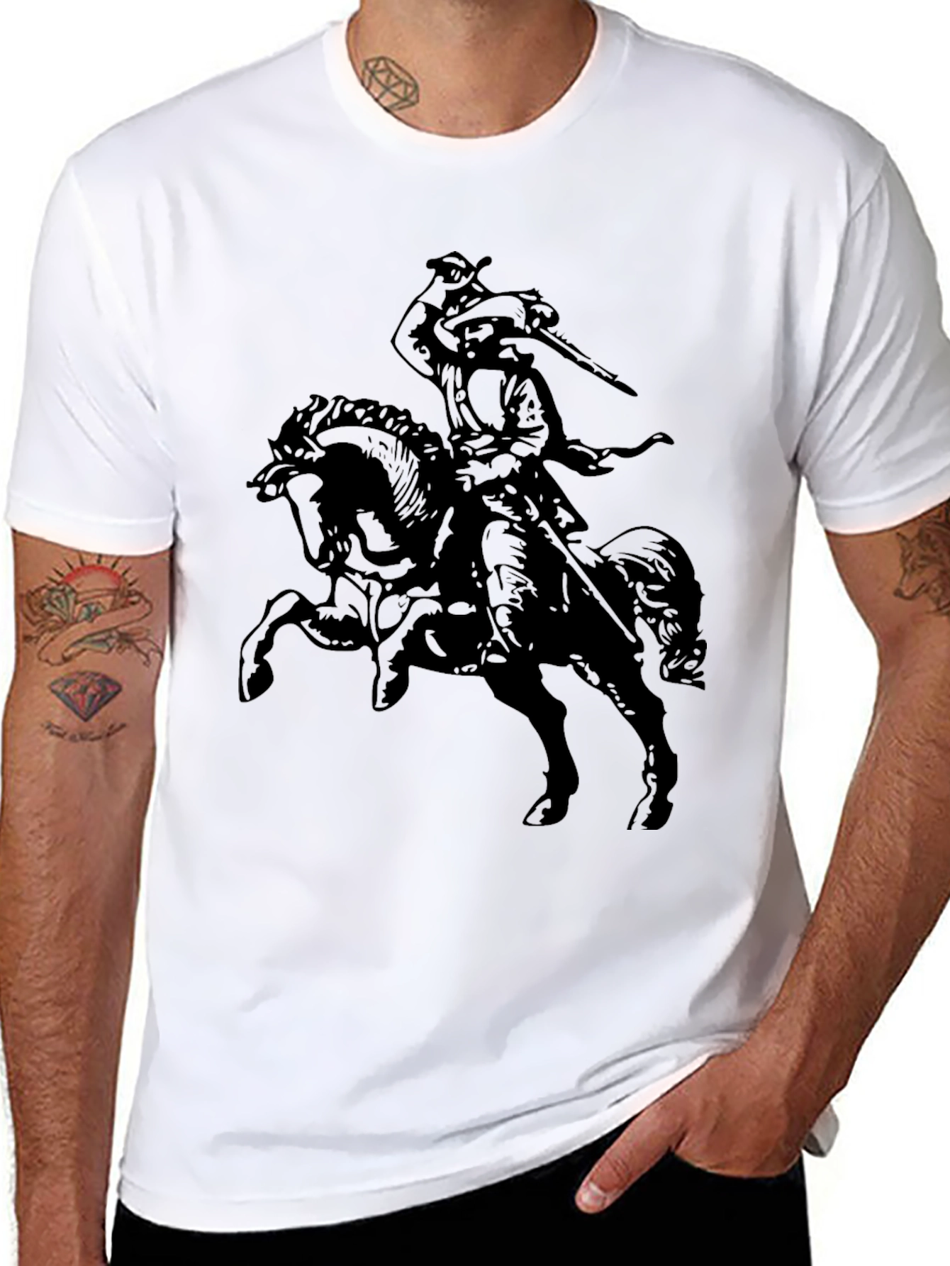 Black T-Shirt with Horse Rider Graphic