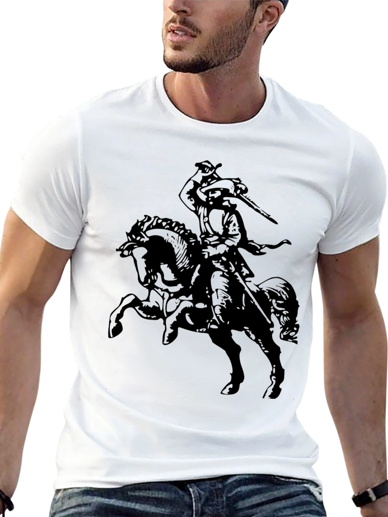 Black T-Shirt with Horse Rider Graphic