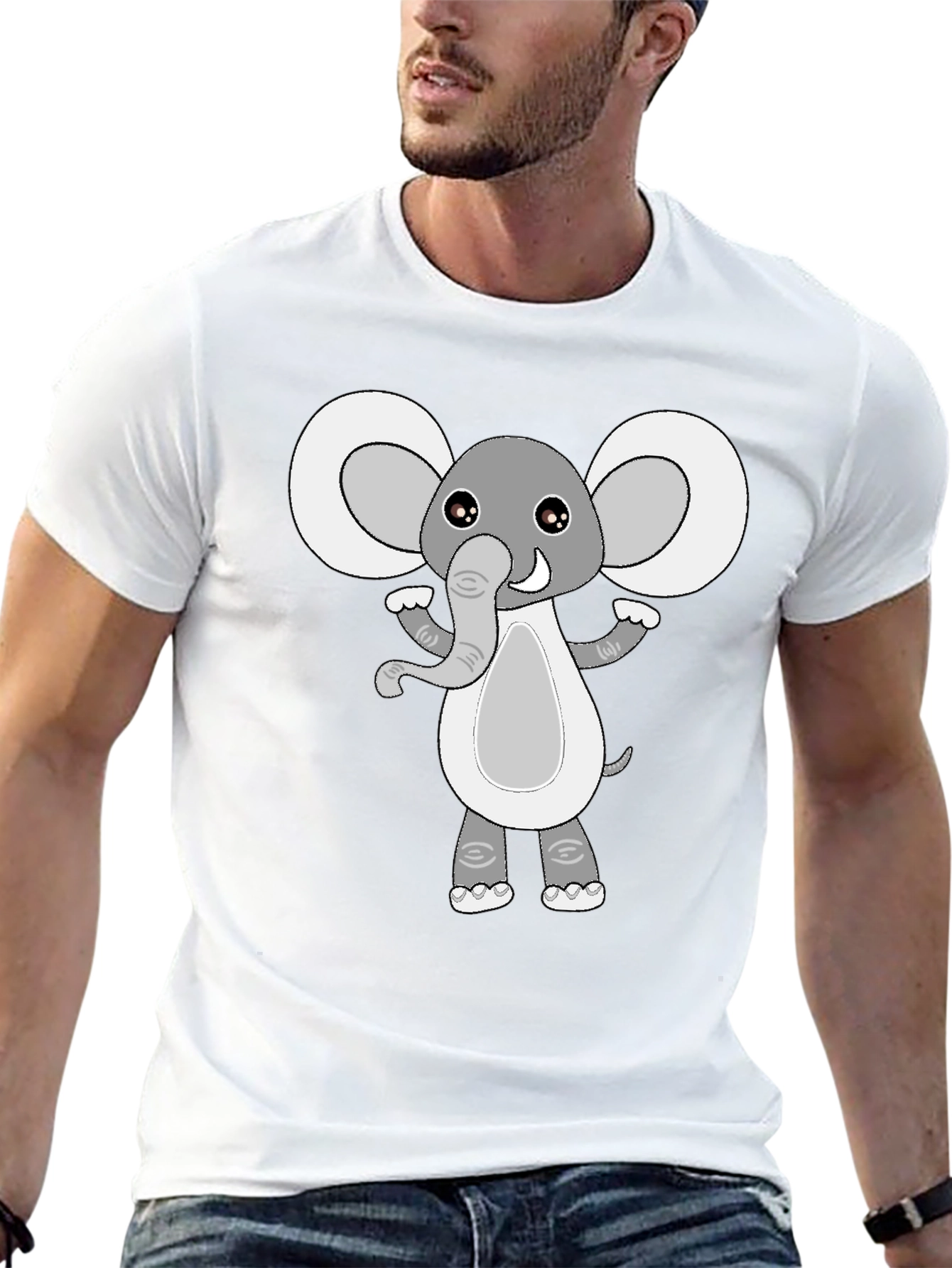 Cute Elephant Graphic Black T-Shirt