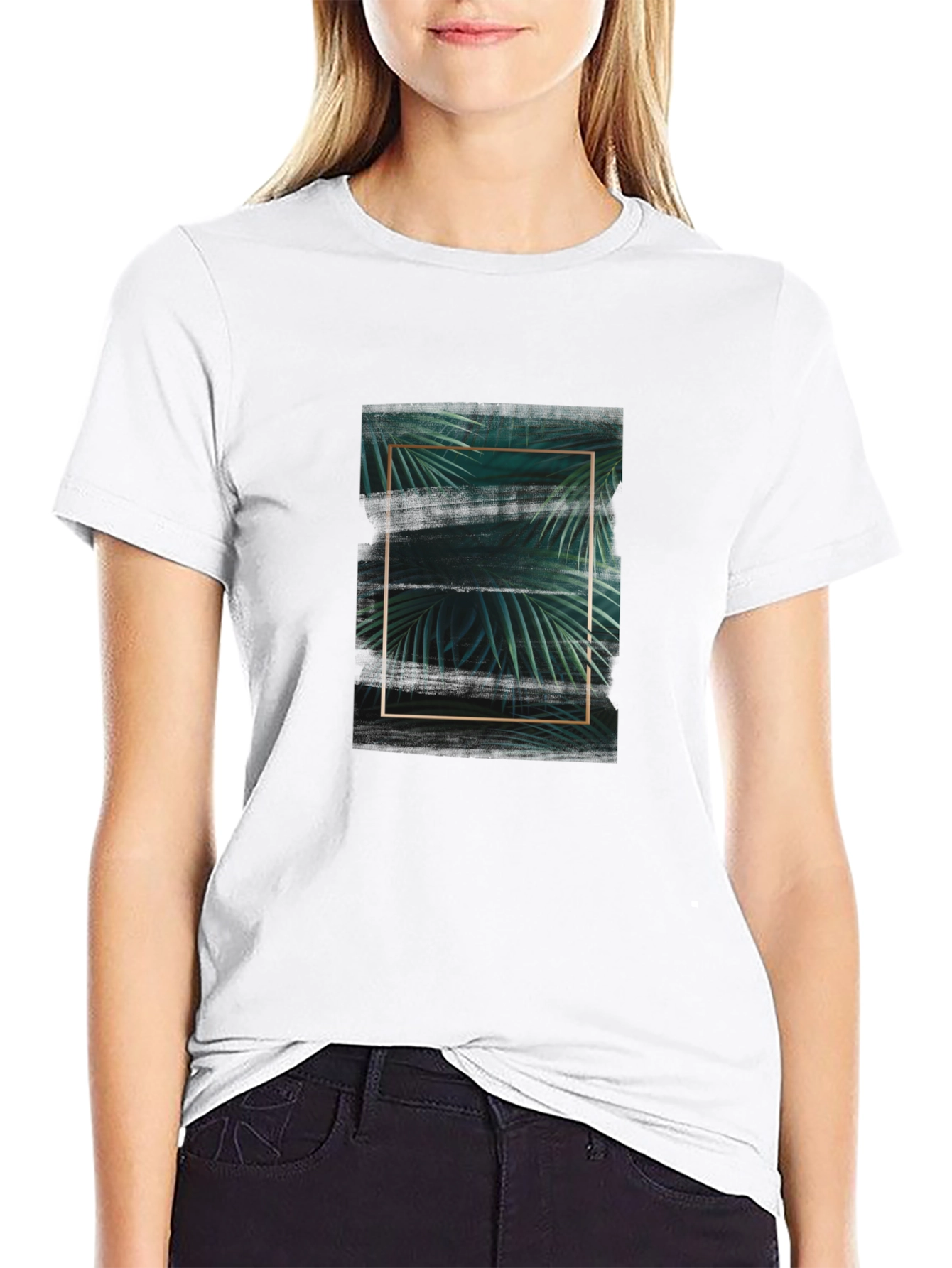 Stylish Black Tee with Tropical Leaf Graphic