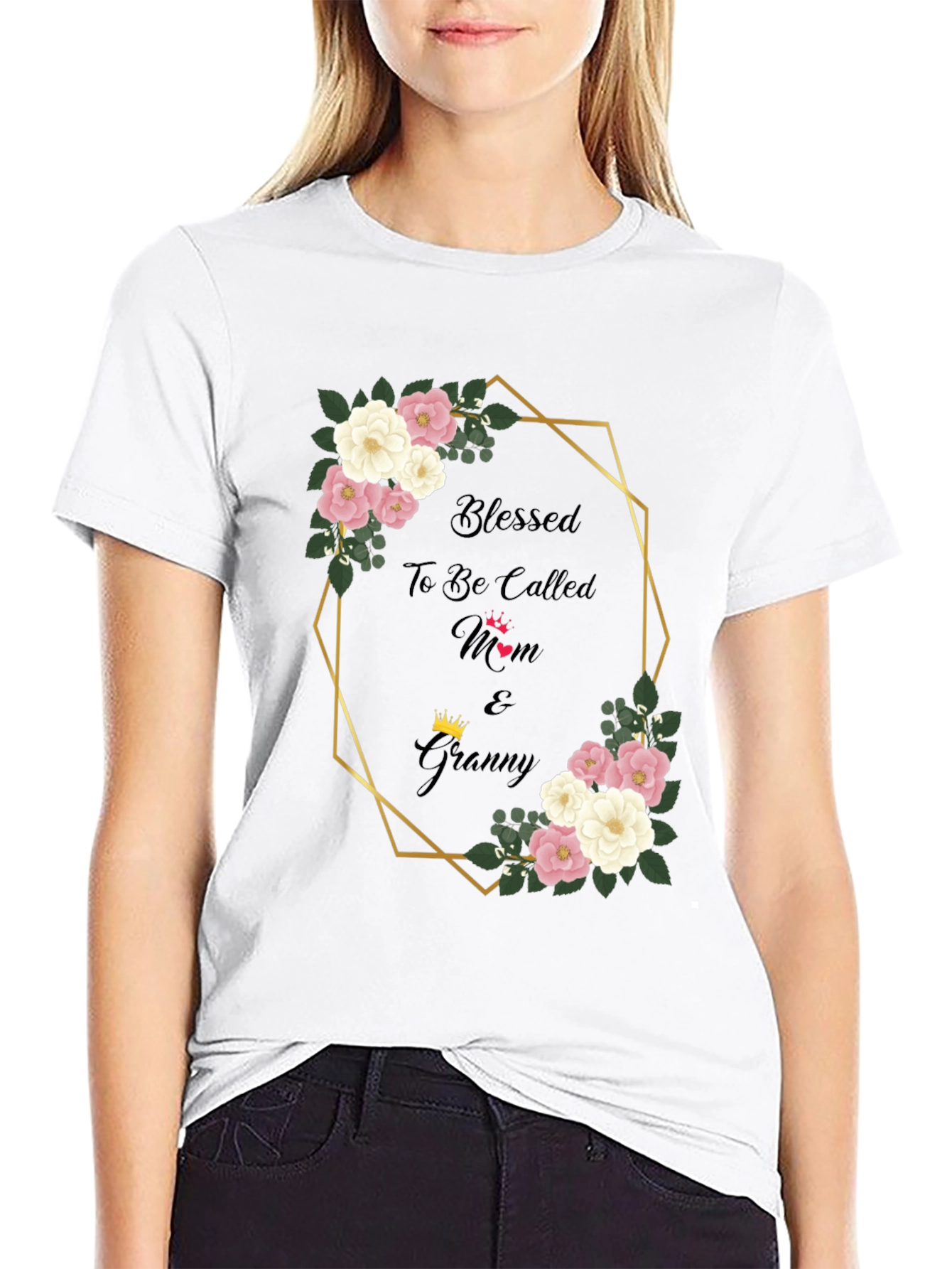 Blessed Mom & Granny Floral Graphic T-Shirt