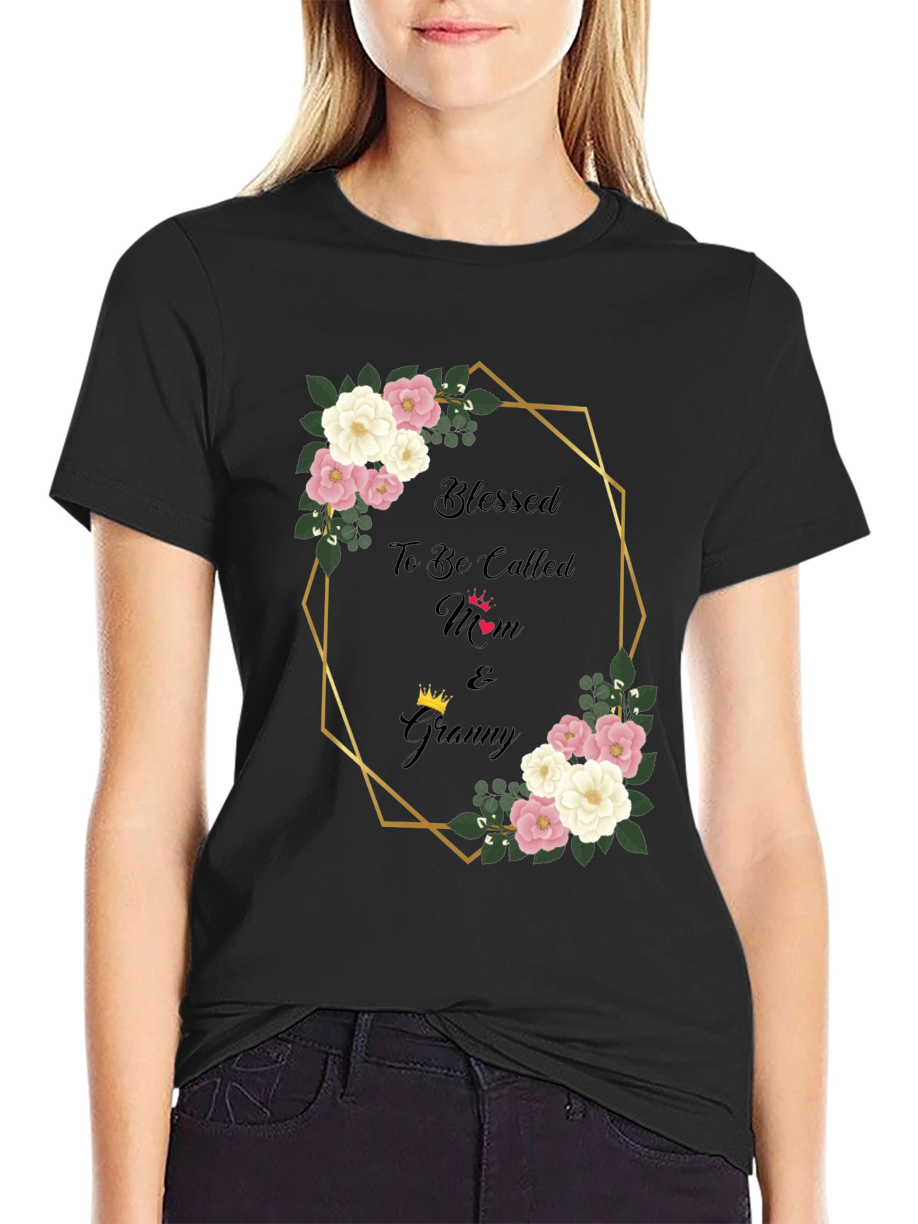Blessed Mom & Granny Floral Graphic T-Shirt