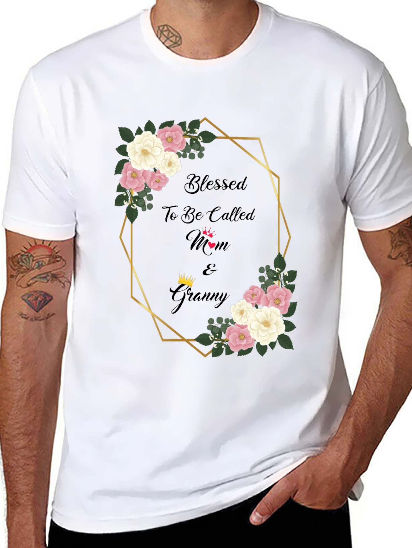 Blessed Mom & Granny Floral Graphic T-Shirt
